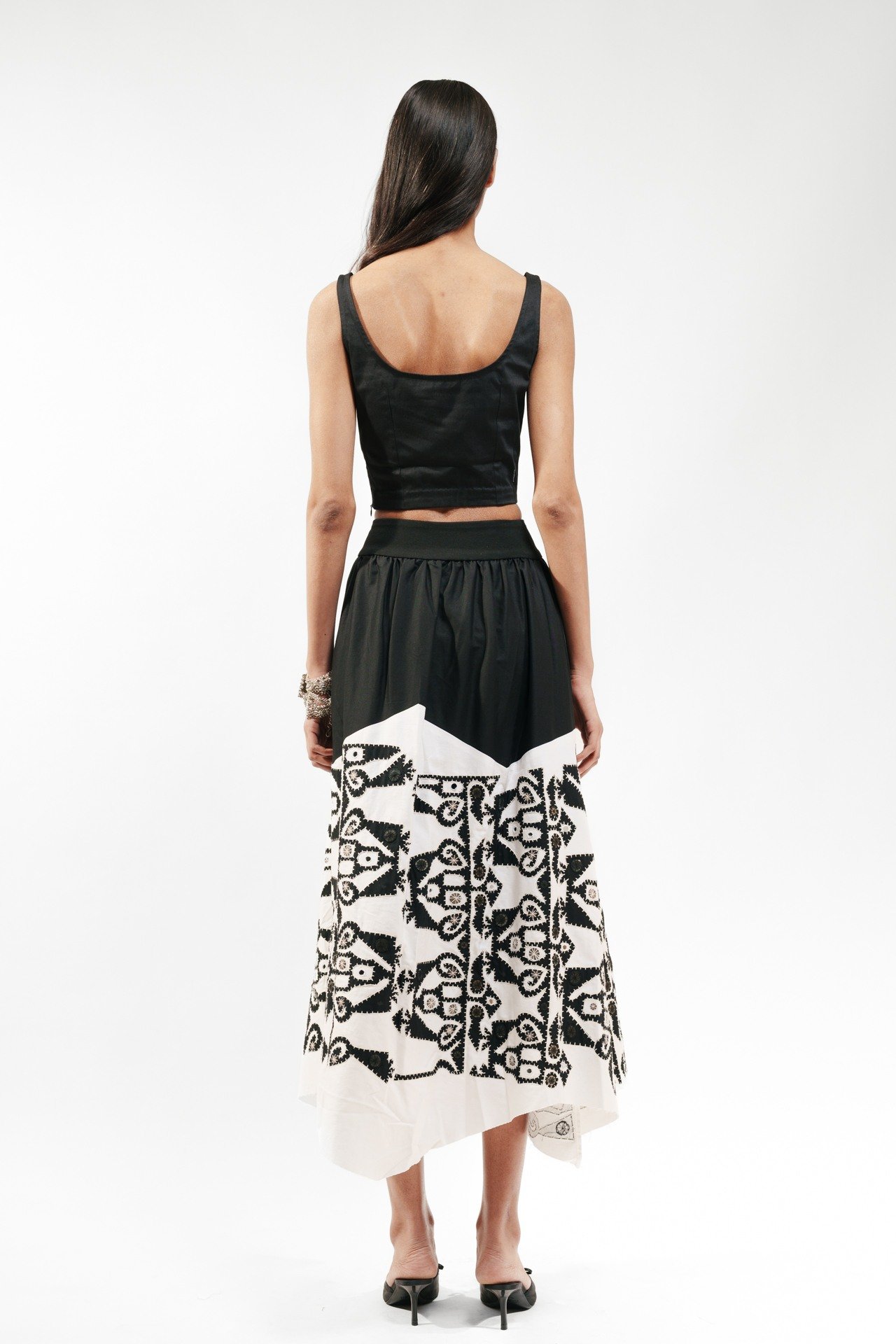 Applique Black & White Gathered Skirt