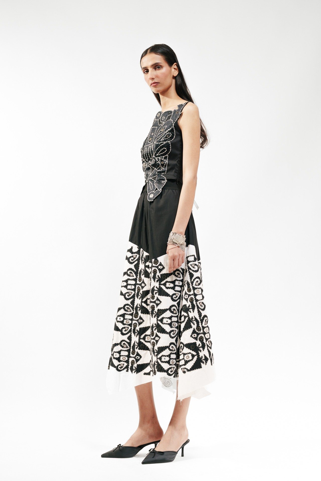 Applique Black & White Gathered Skirt