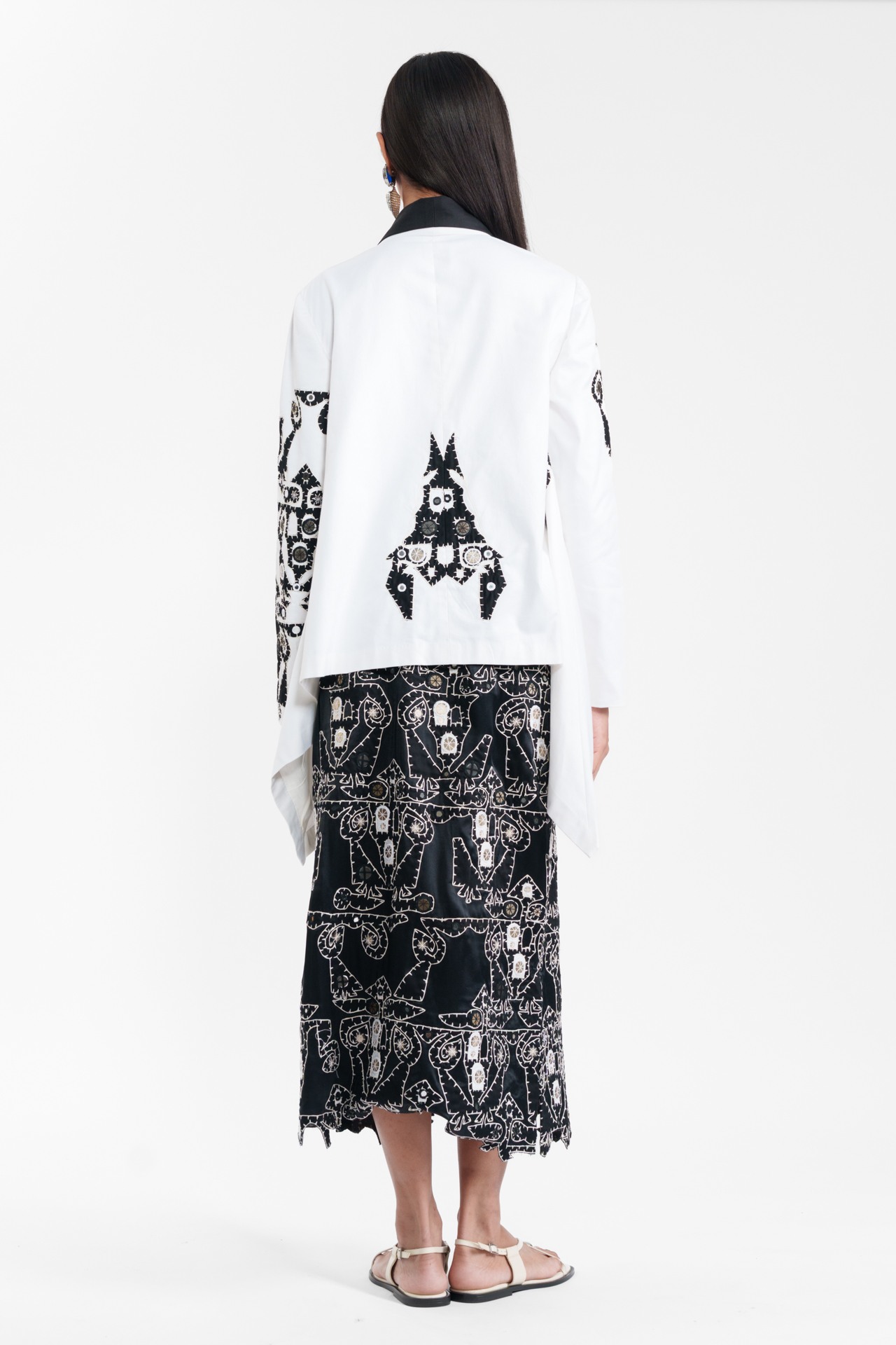 Appliqué Wrap Jacket with Cut-Out Skirt