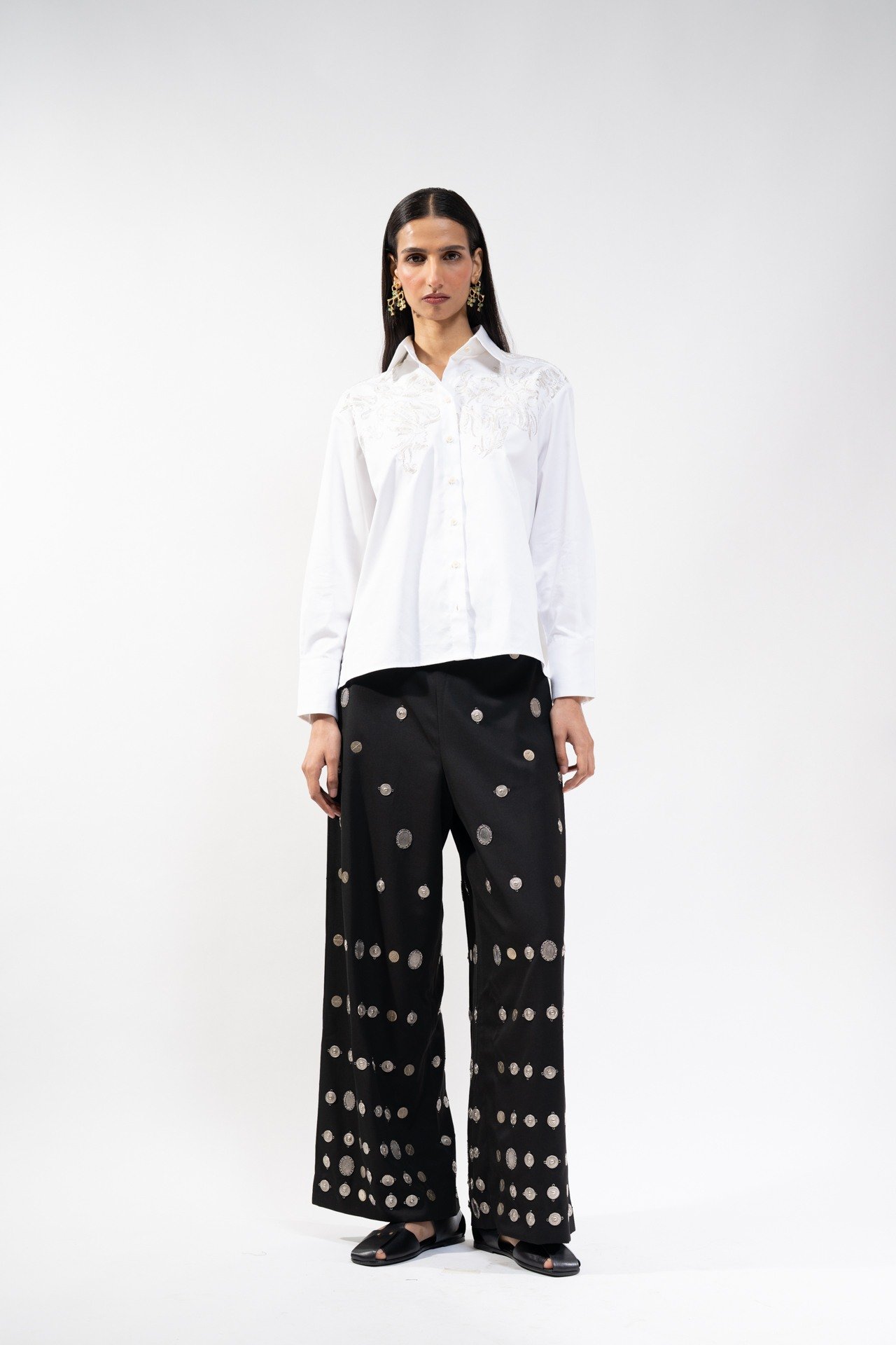 Mirrorwork Stright Skirt with Hanging Straps