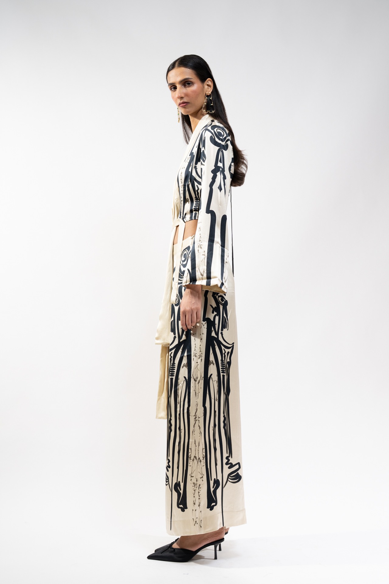 Printed  Silk Wrap Top with Flared Trouser