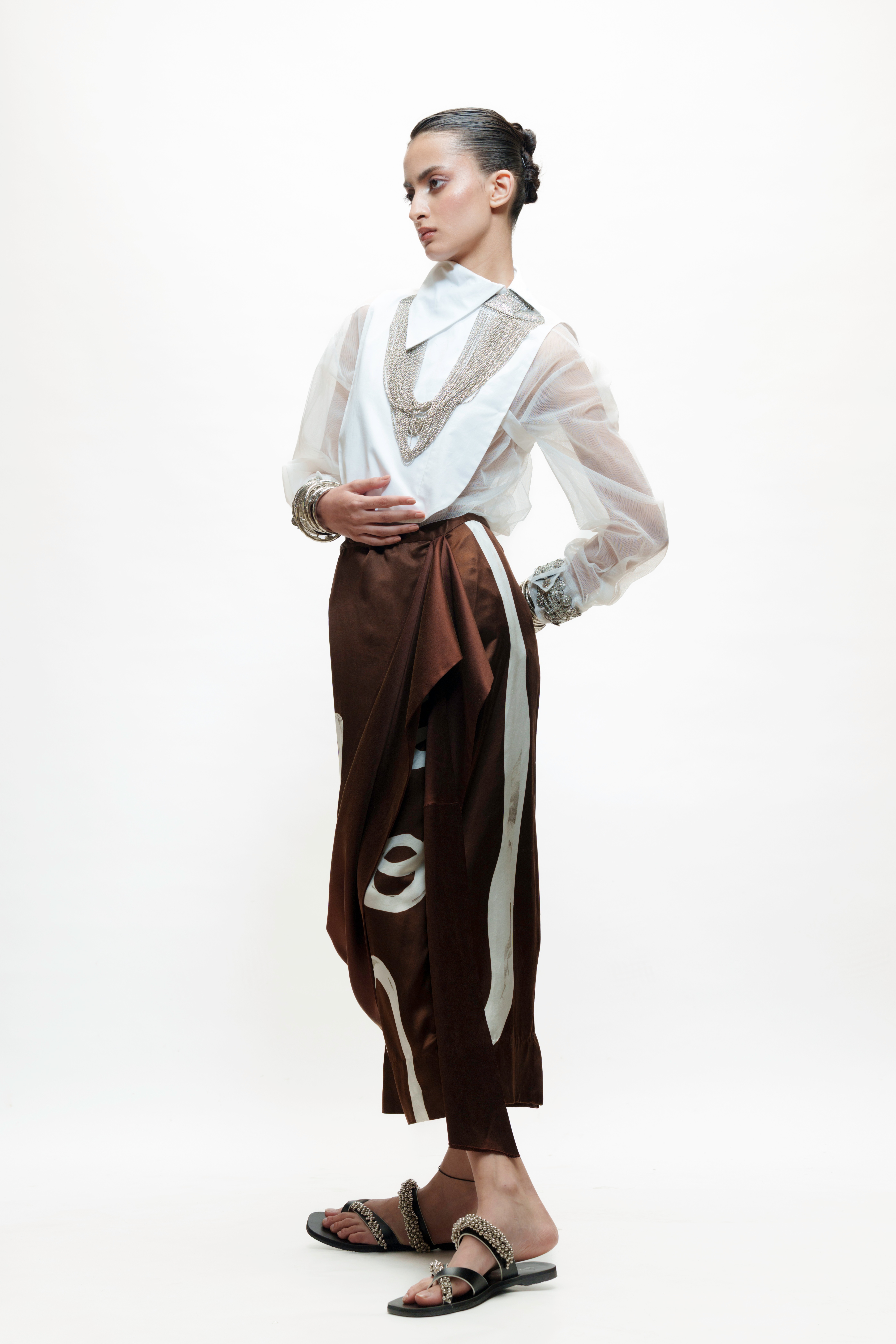 Draped Abstract Print Asymmetric Skirt