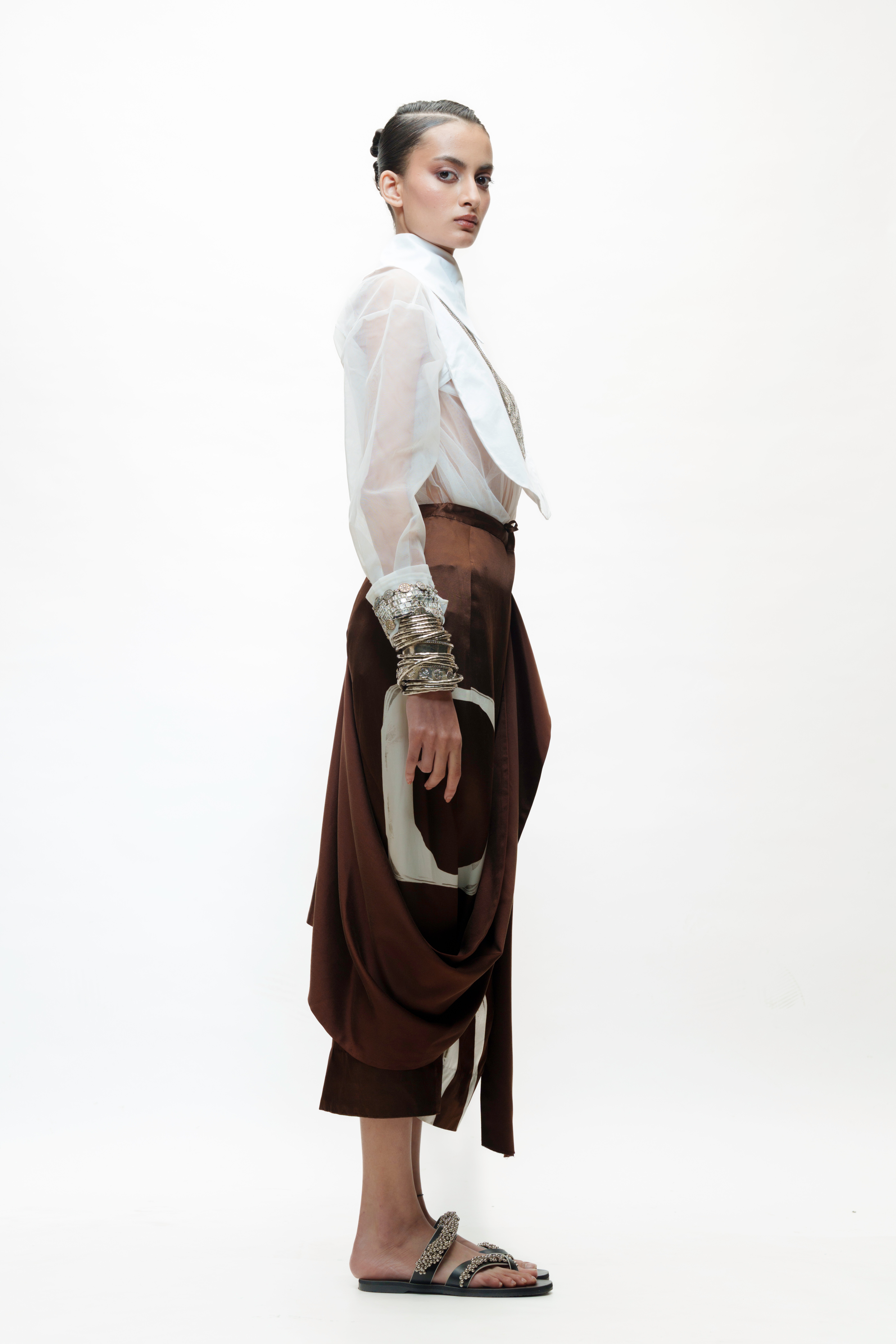 Draped Abstract Print Asymmetric Skirt