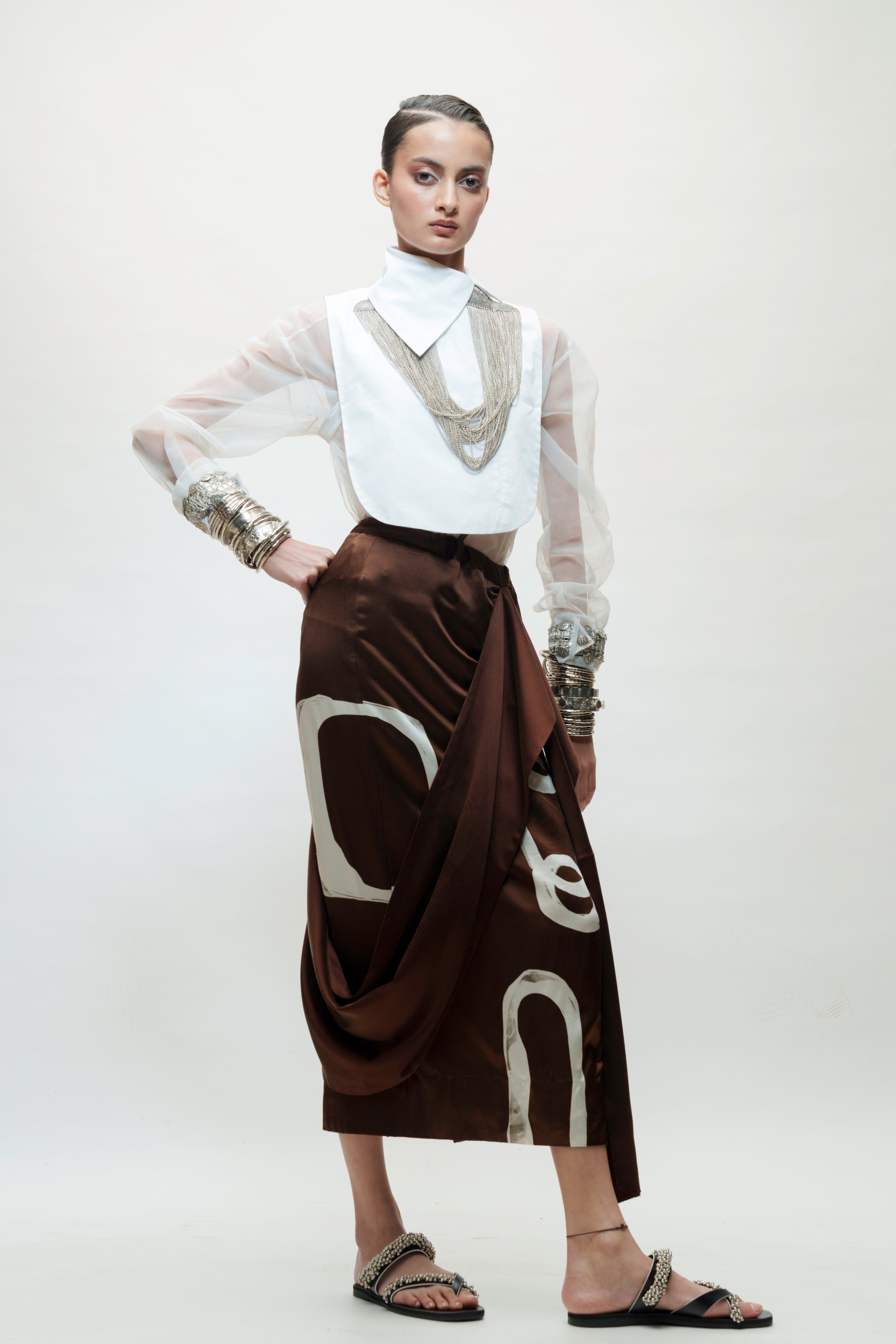 Draped Abstract Print Asymmetric Skirt