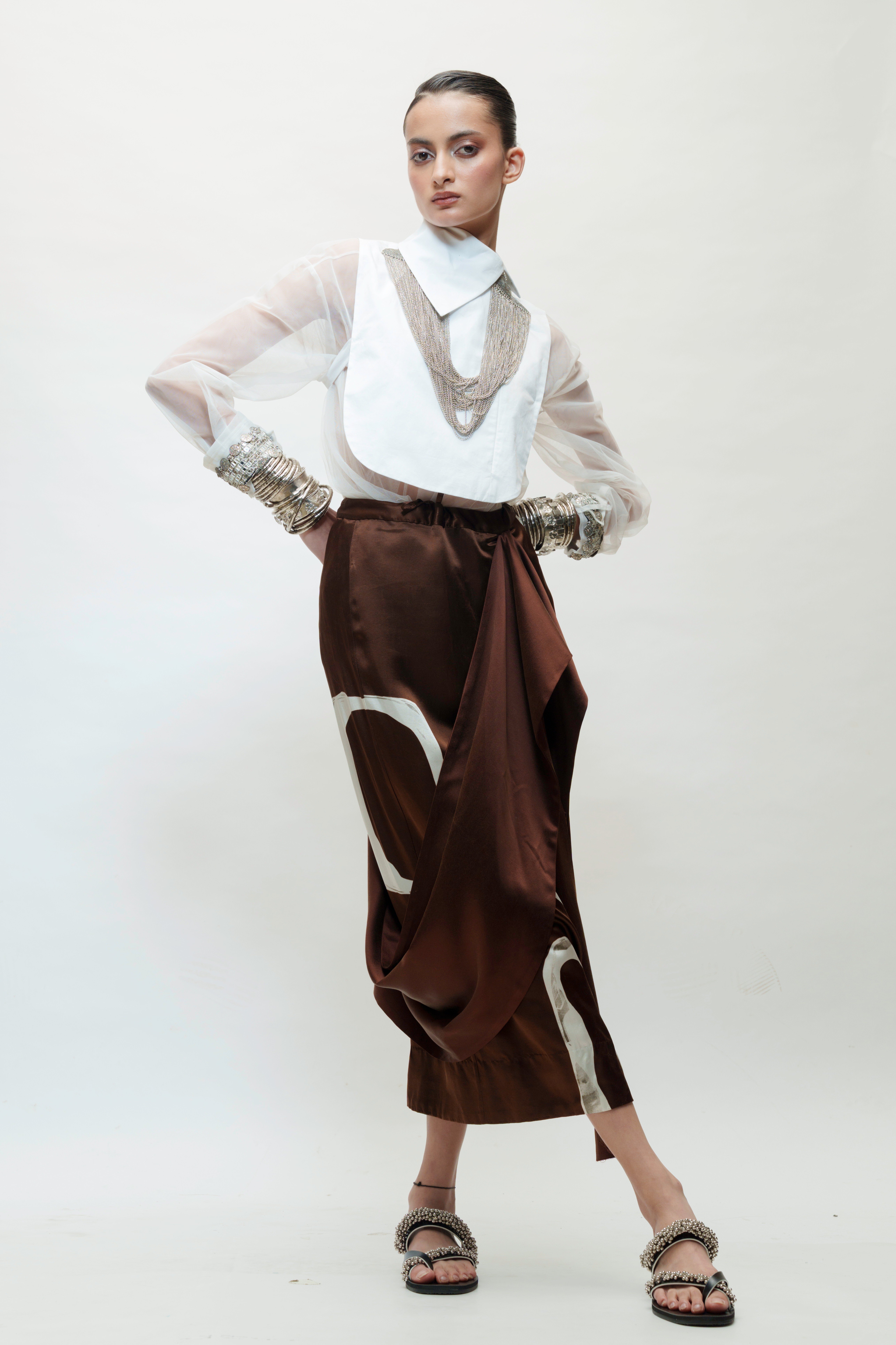 Draped Abstract Print Asymmetric Skirt