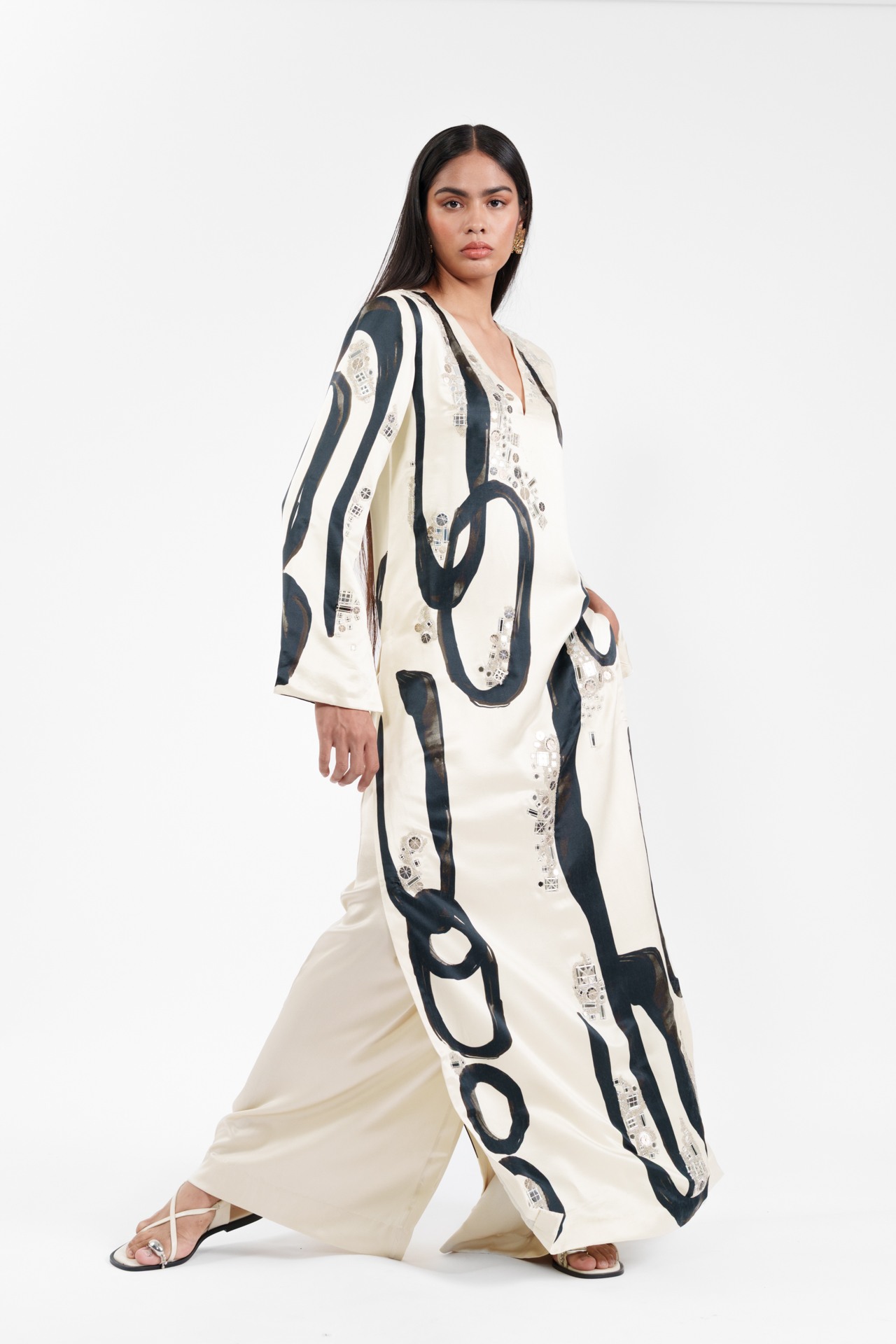 Abstract Print Kurta and Flared Trouser