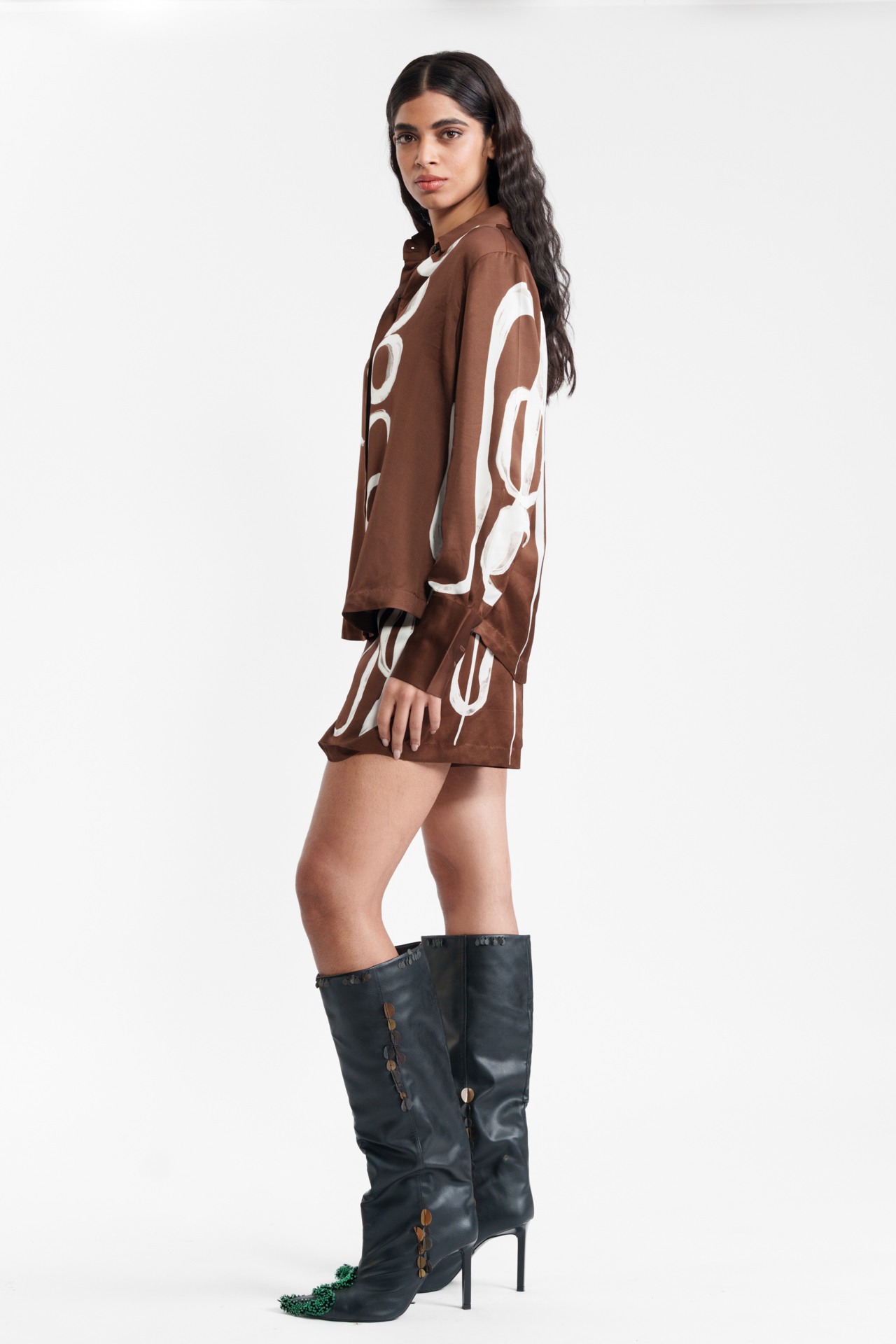 Abstract Printed Silk Shirt and Shorts