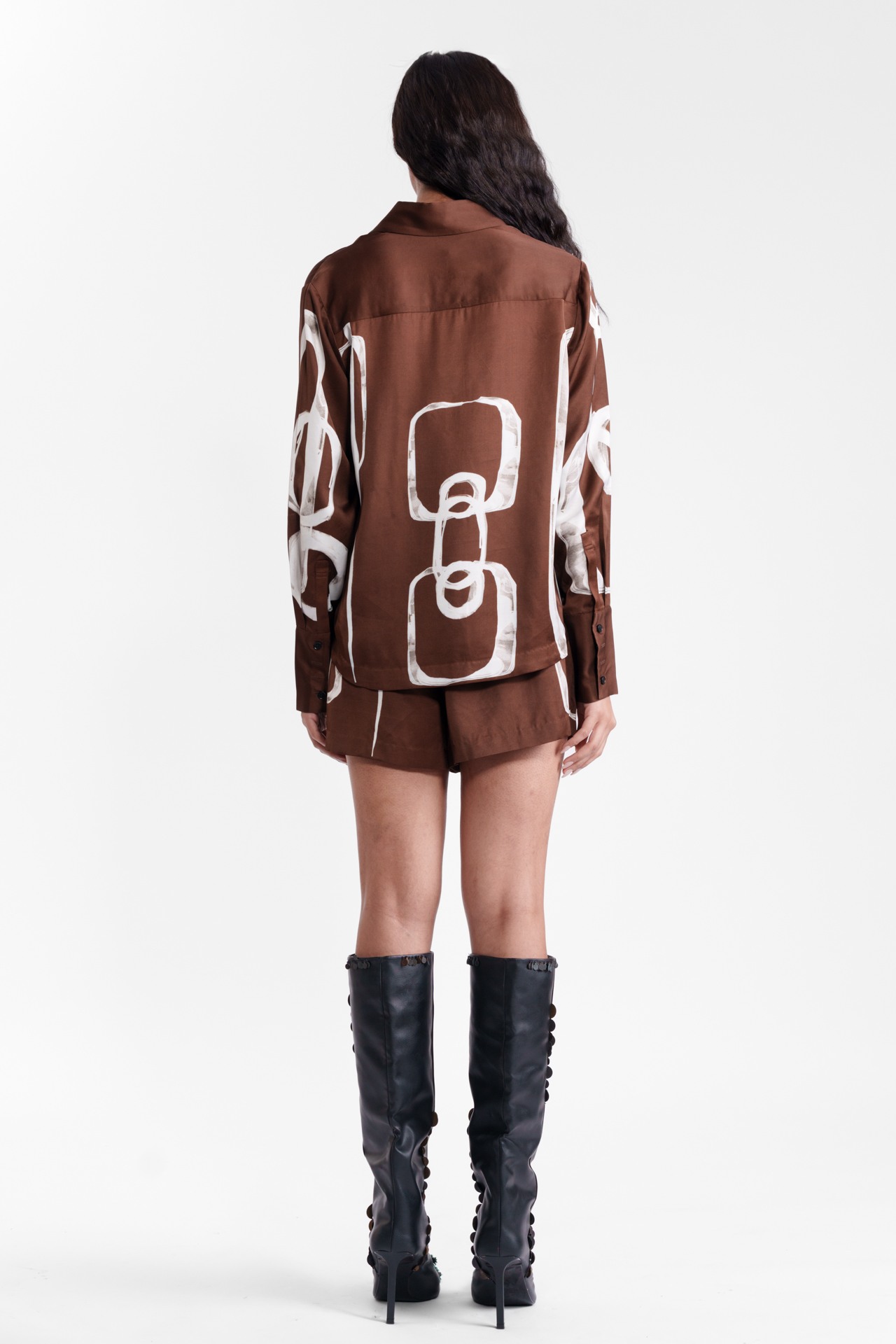 Abstract Printed Silk Shirt and Shorts