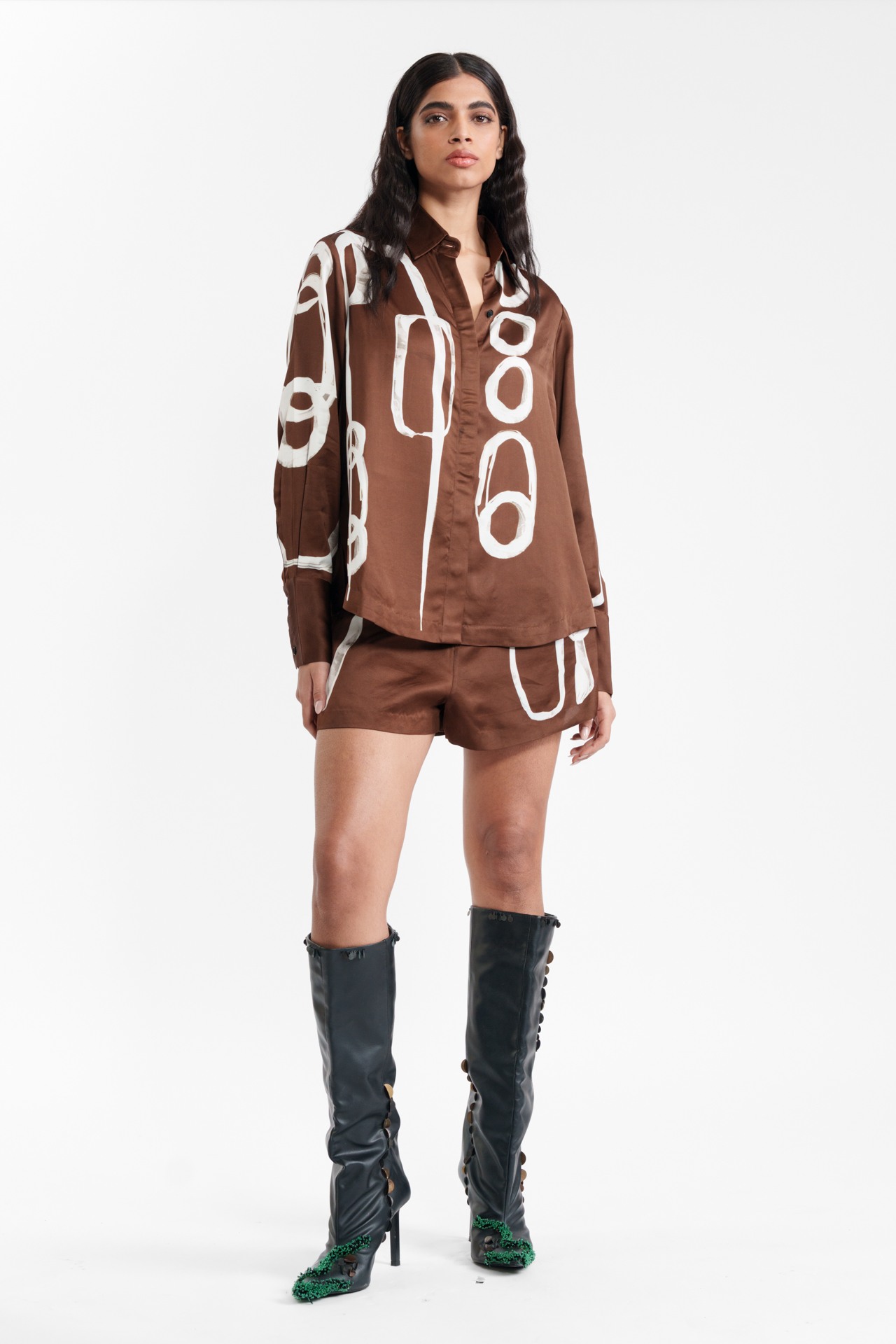 Abstract Printed Silk Shirt and Shorts