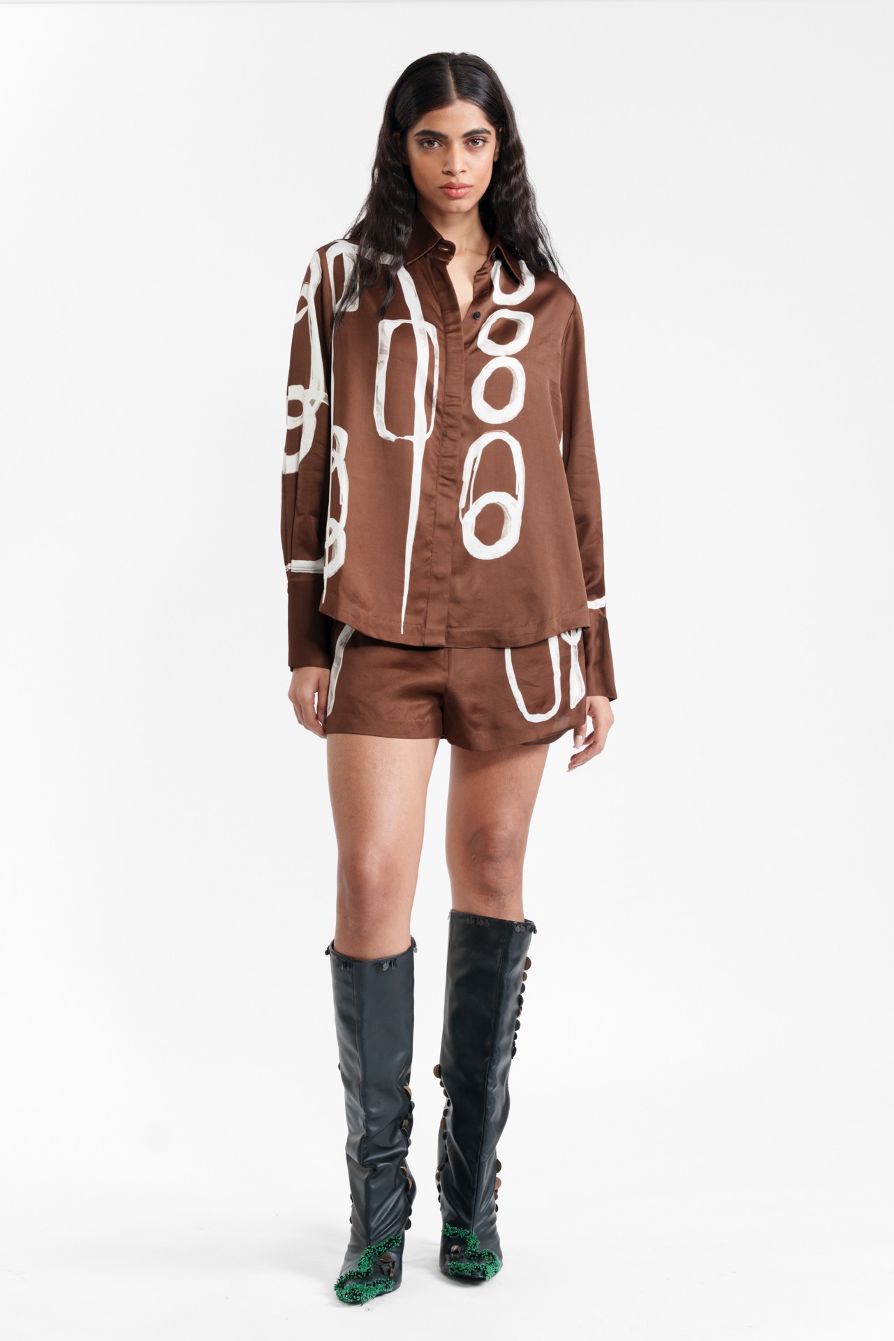 Abstract Printed Silk Shirt and Shorts