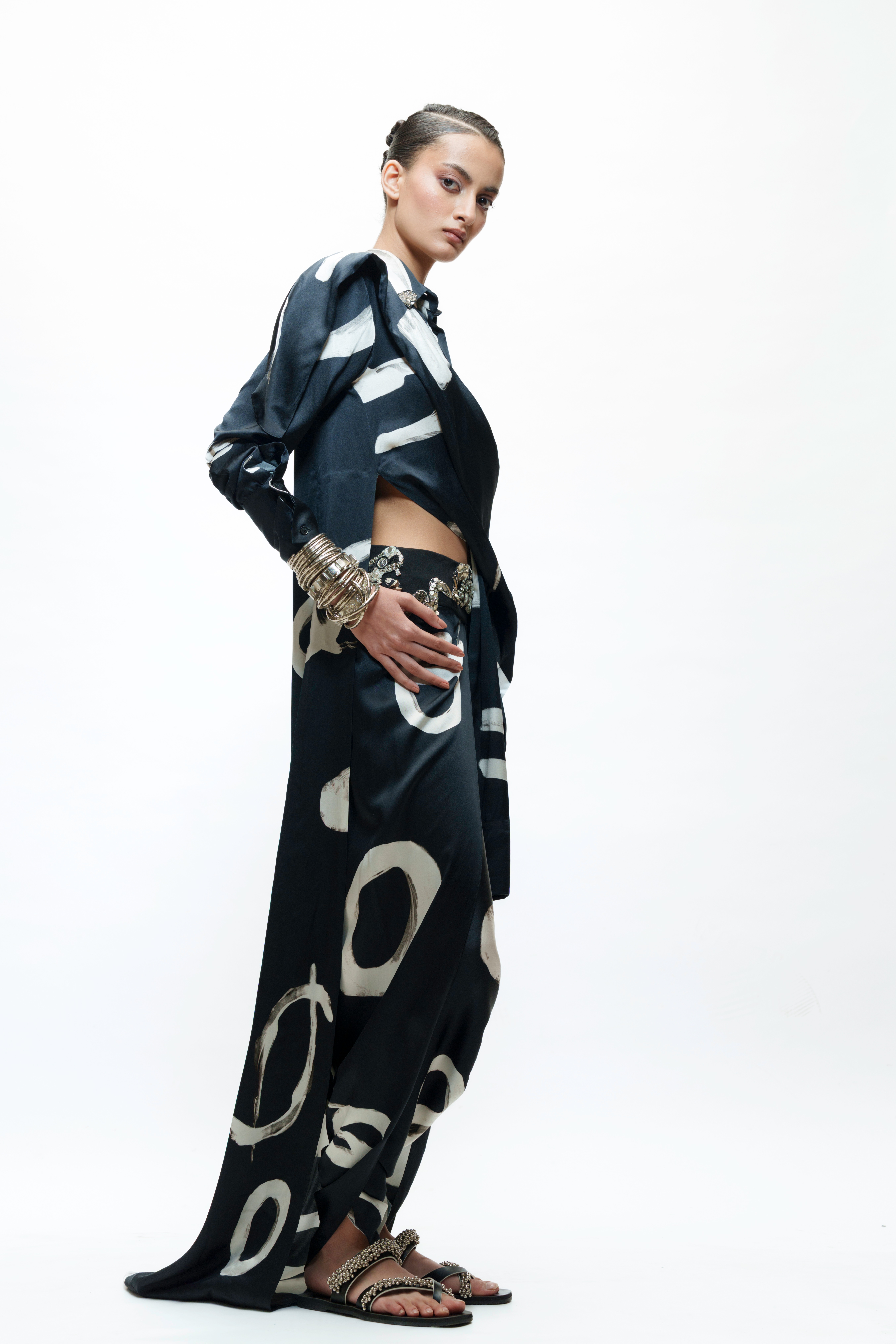 Silk Abstract Shirt with Dhoti Pants