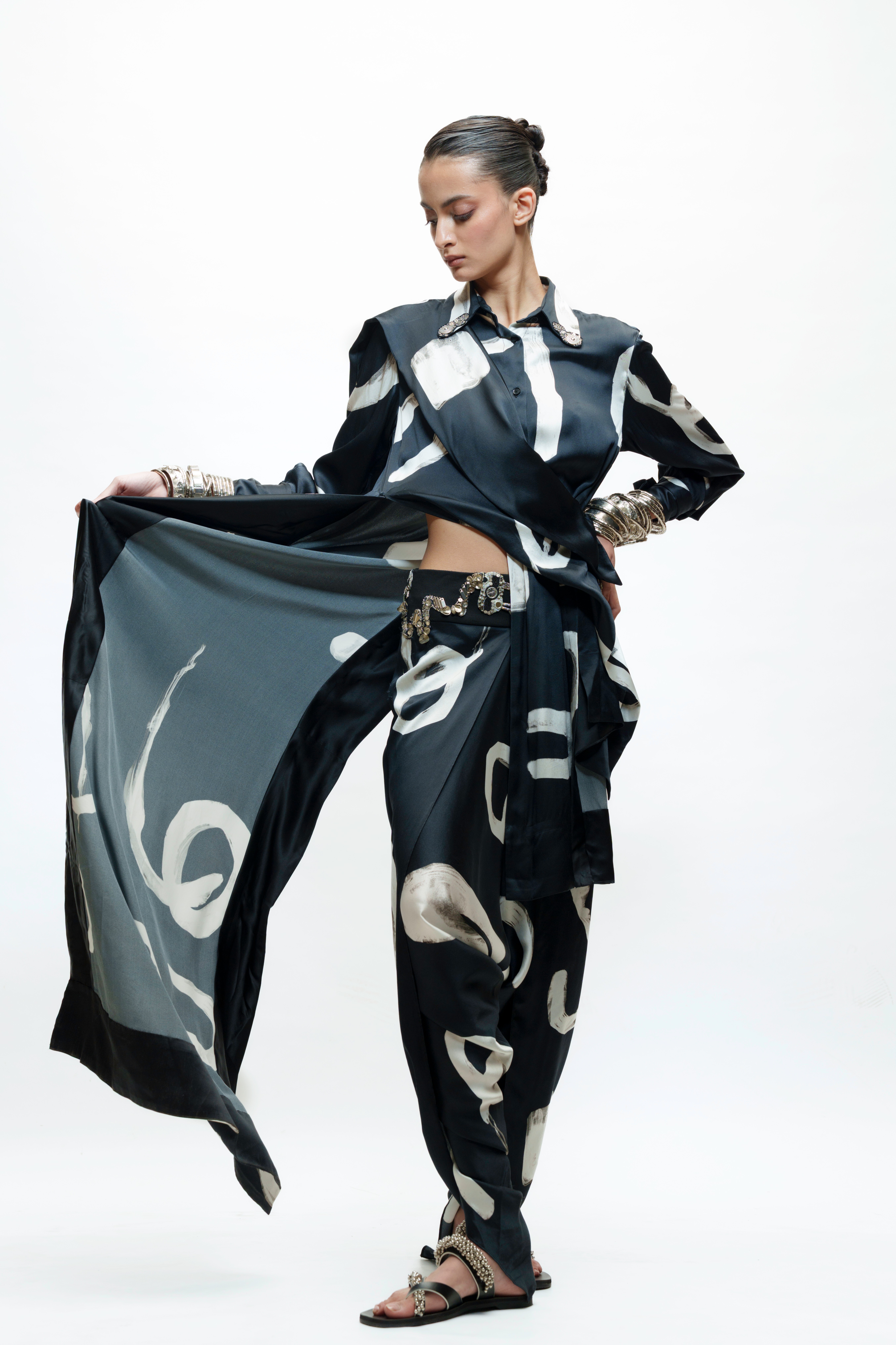 Silk Abstract Shirt with Dhoti Pants