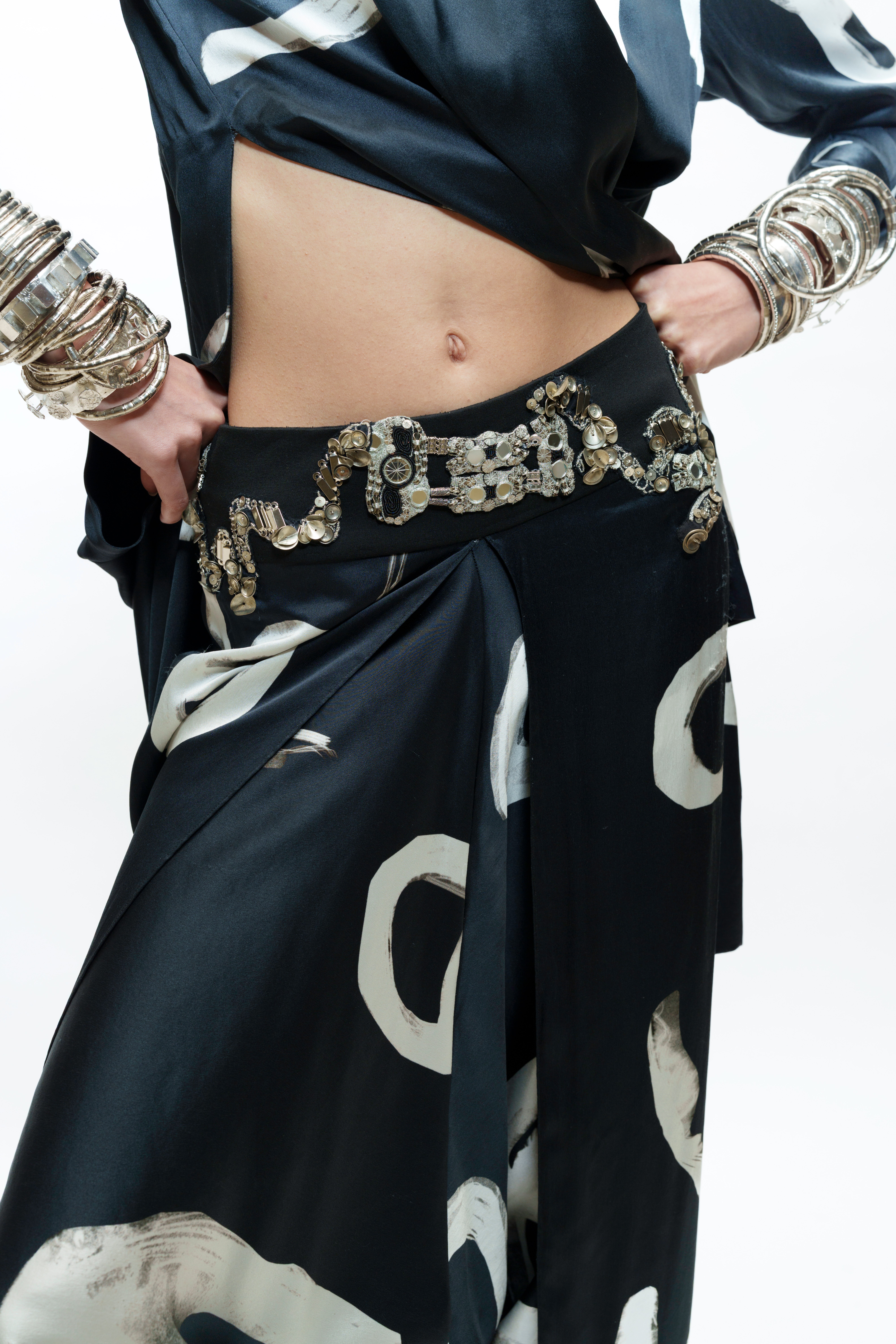 Silk Abstract Shirt with Dhoti Pants