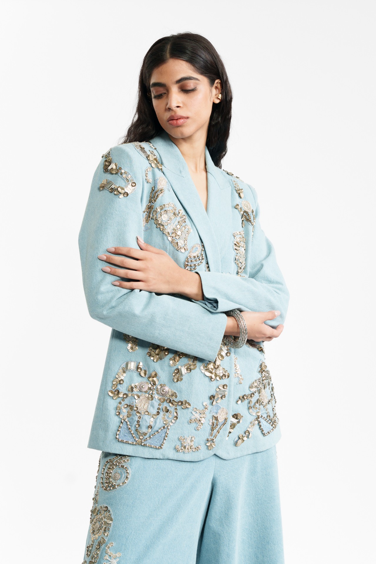 Embroidered Denim Blazer