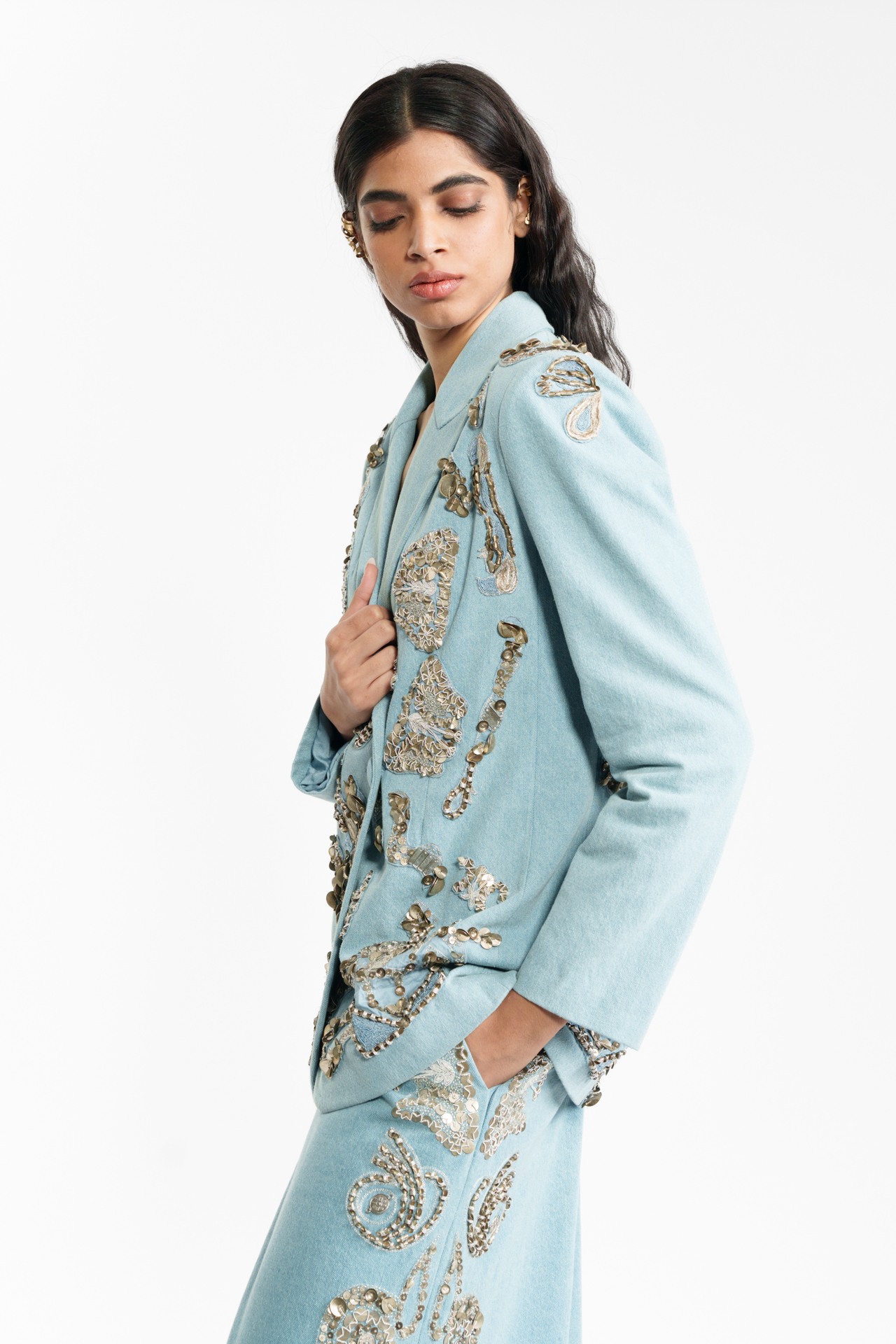 Embroidered Denim Blazer