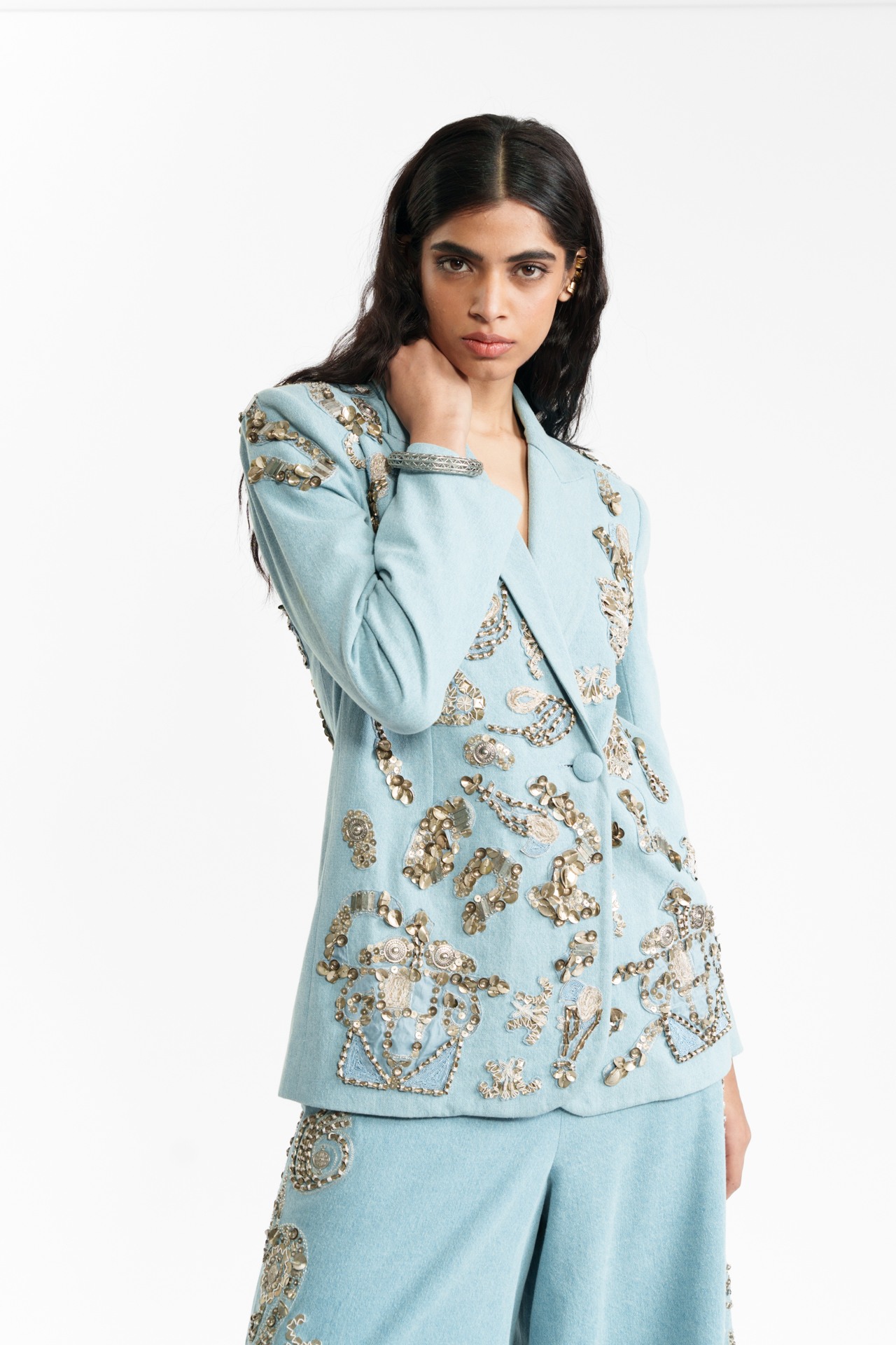 Embroidered Denim Blazer