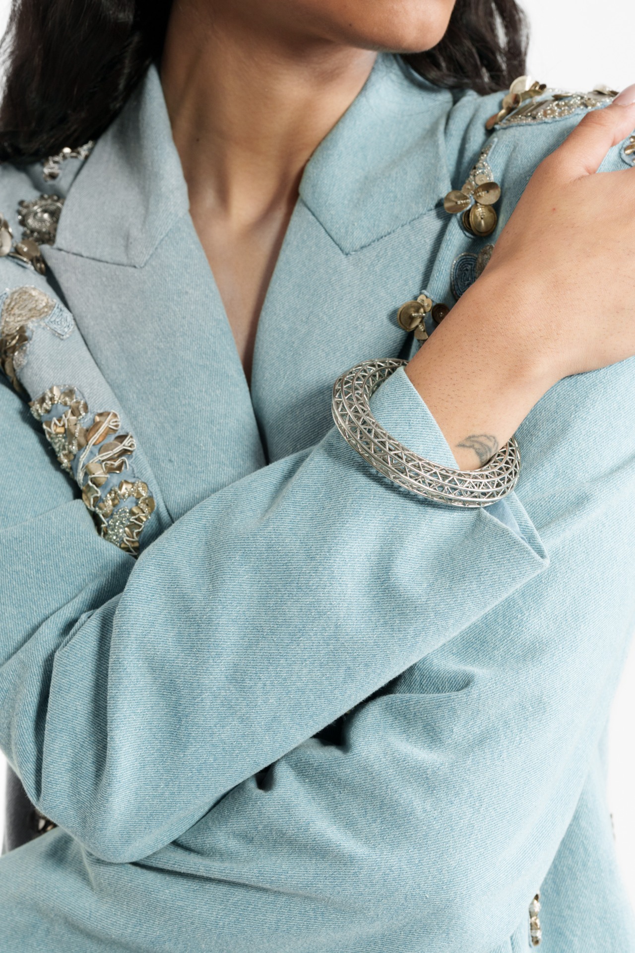 Embroidered Denim Blazer