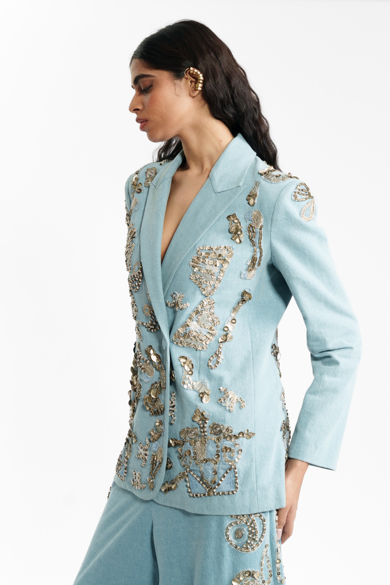 Embroidered Denim Blazer