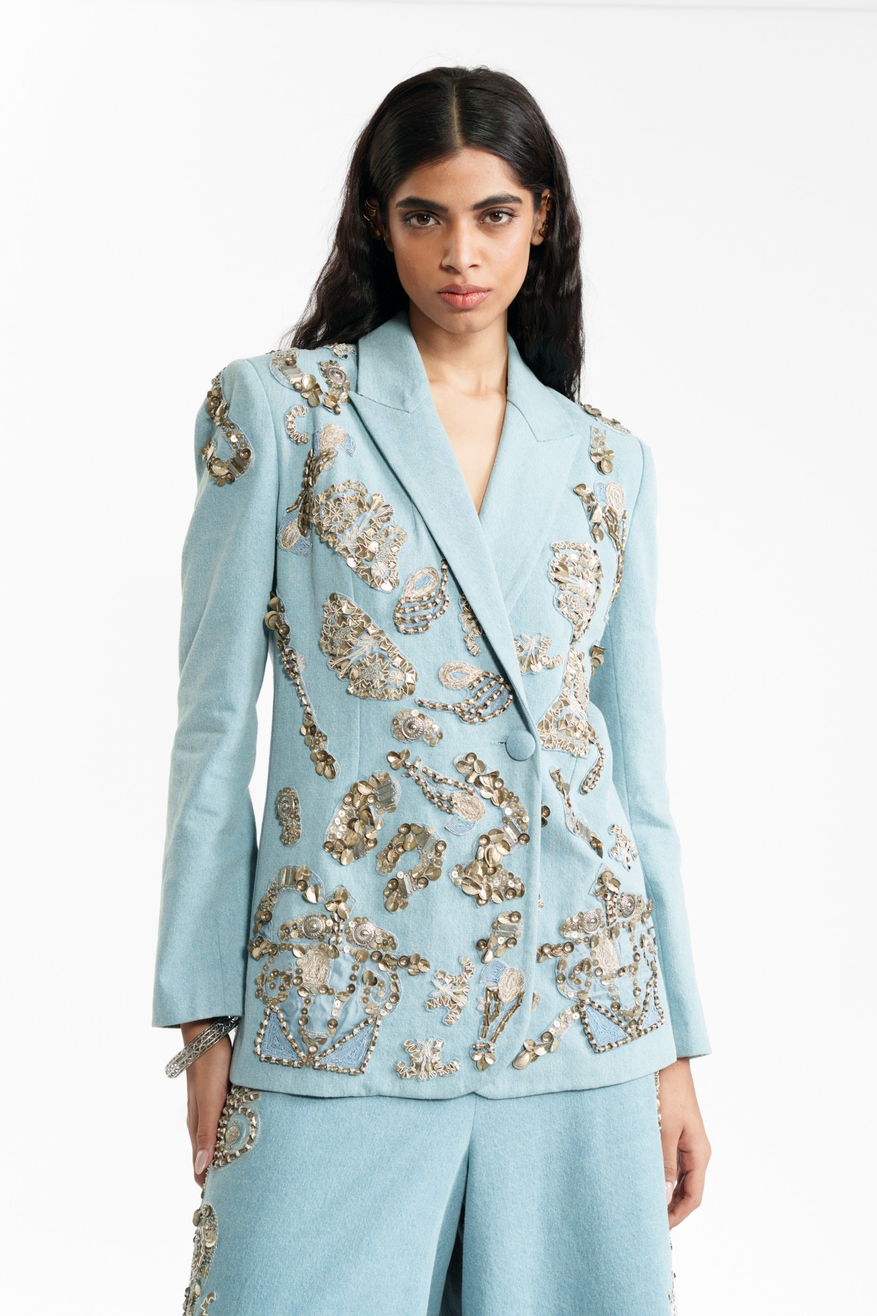 Embroidered Denim Blazer