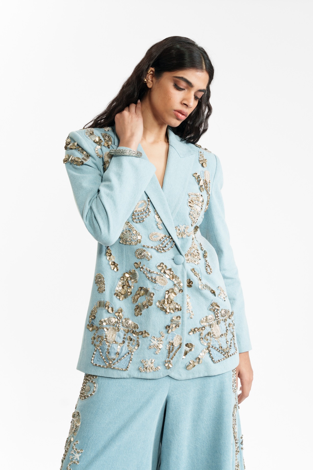 Embroidered Denim Blazer