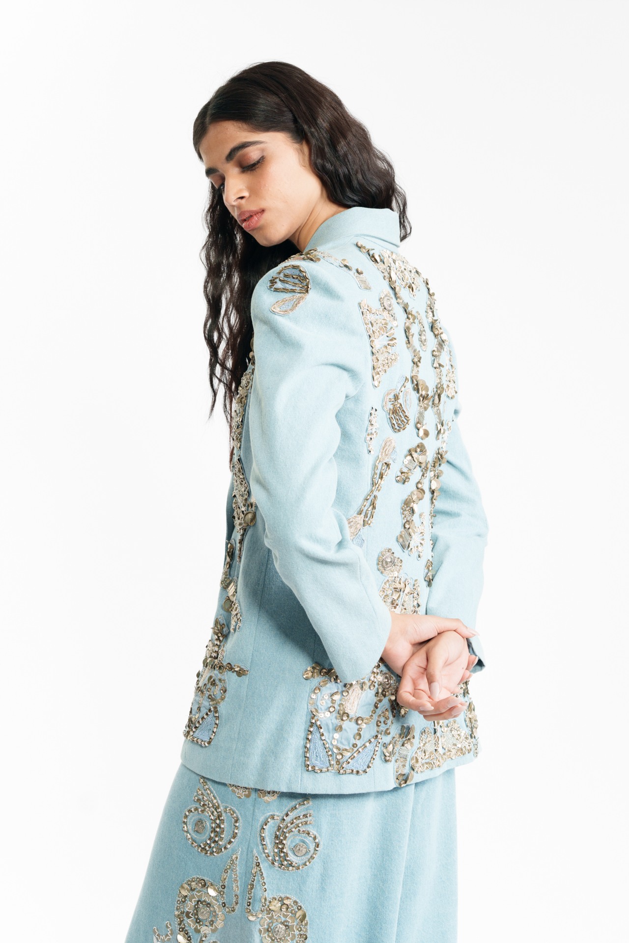 Embroidered Denim Blazer
