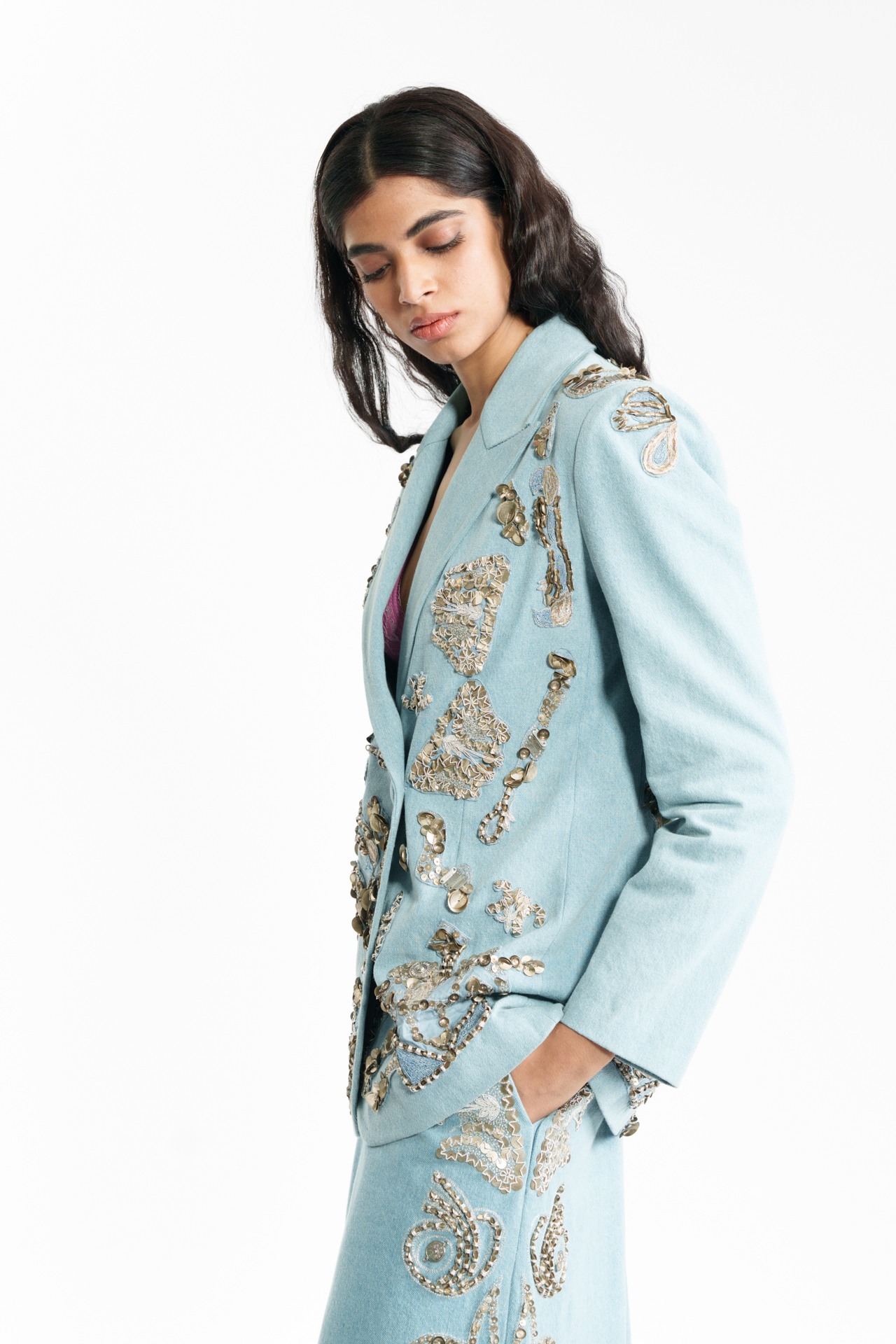 Embroidered Denim Blazer