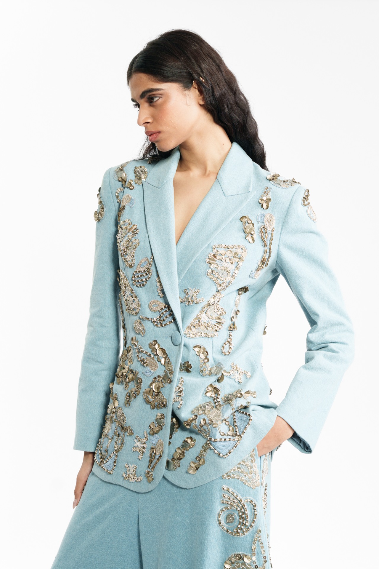 Embroidered Denim Blazer