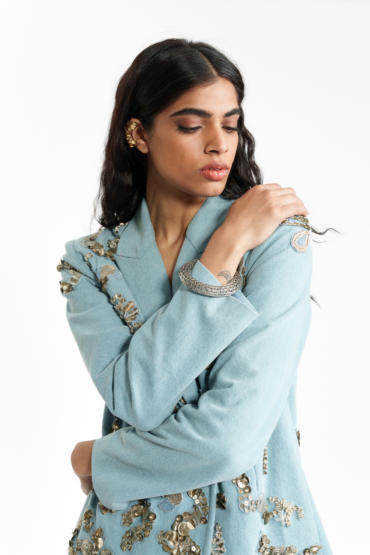 Embroidered Denim Blazer