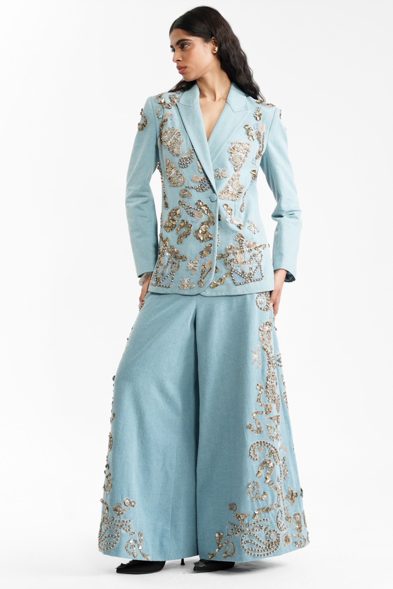 Embroidered Denim Blazer