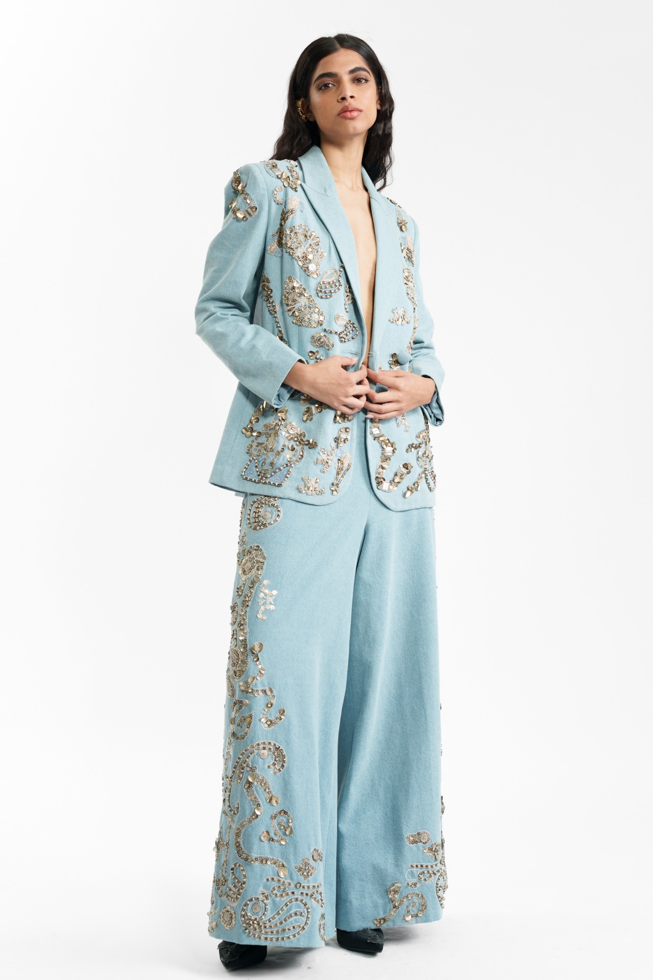 Embroidered Denim Trouser