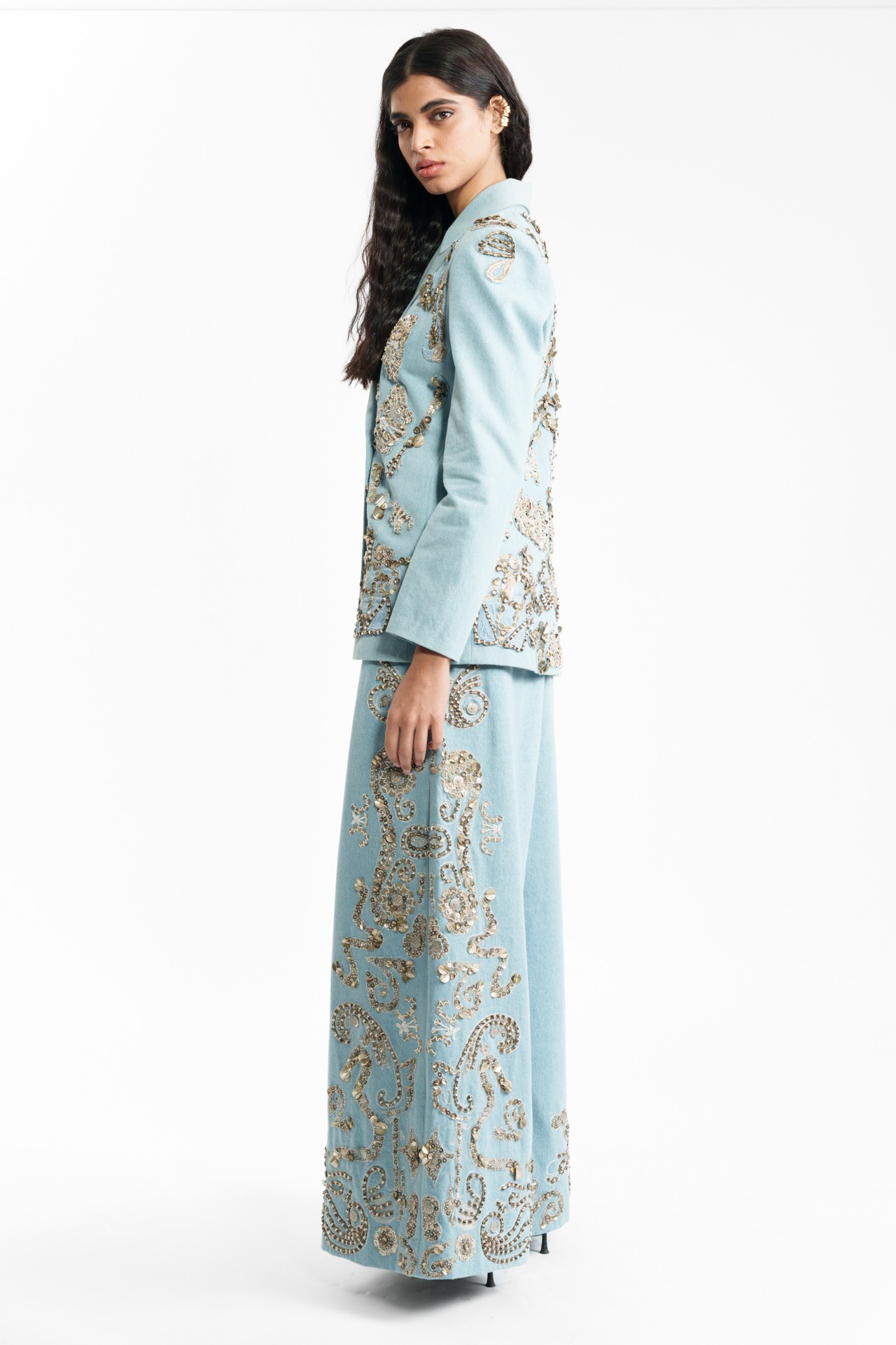 Embroidered Denim Trouser