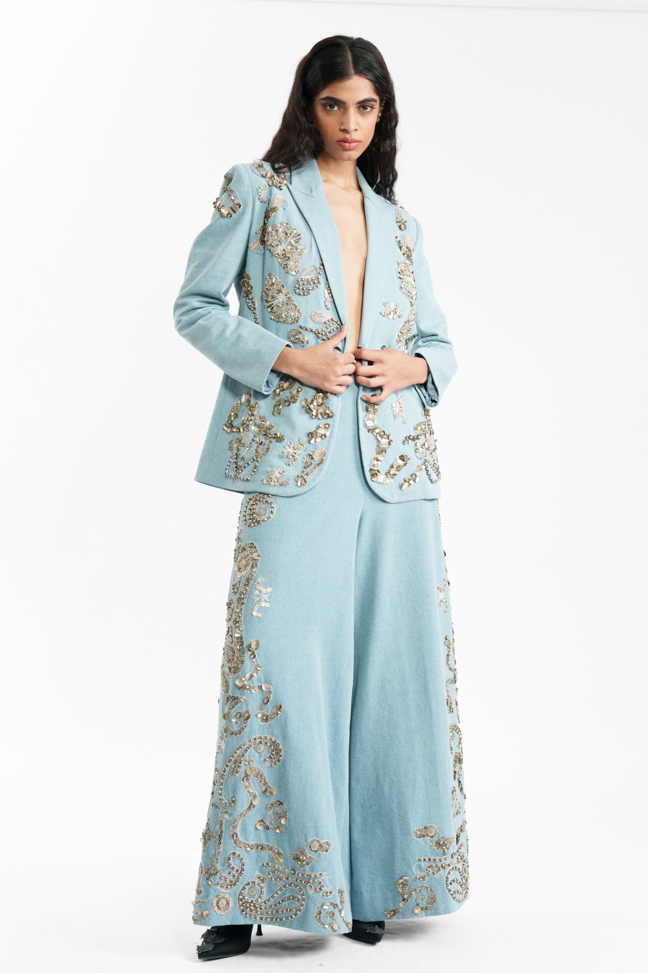 Embroidered Denim Trouser