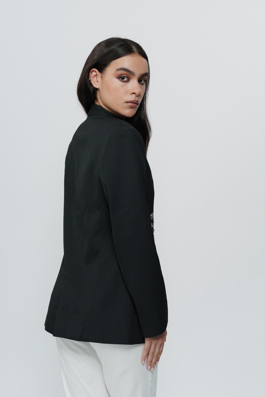 Black Bandhgala Jacket With 3D Silver Embroidery & Mirrorwork Churidar