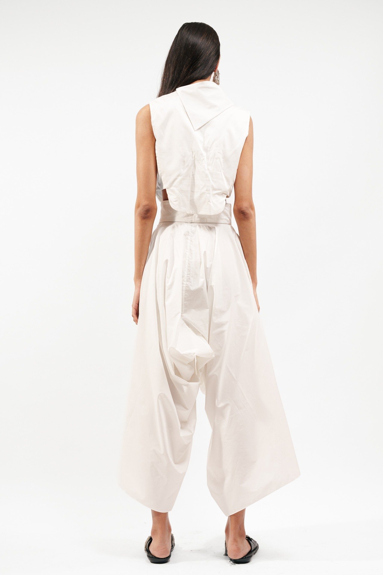 High Collar Yoke Top with Flared Trouser