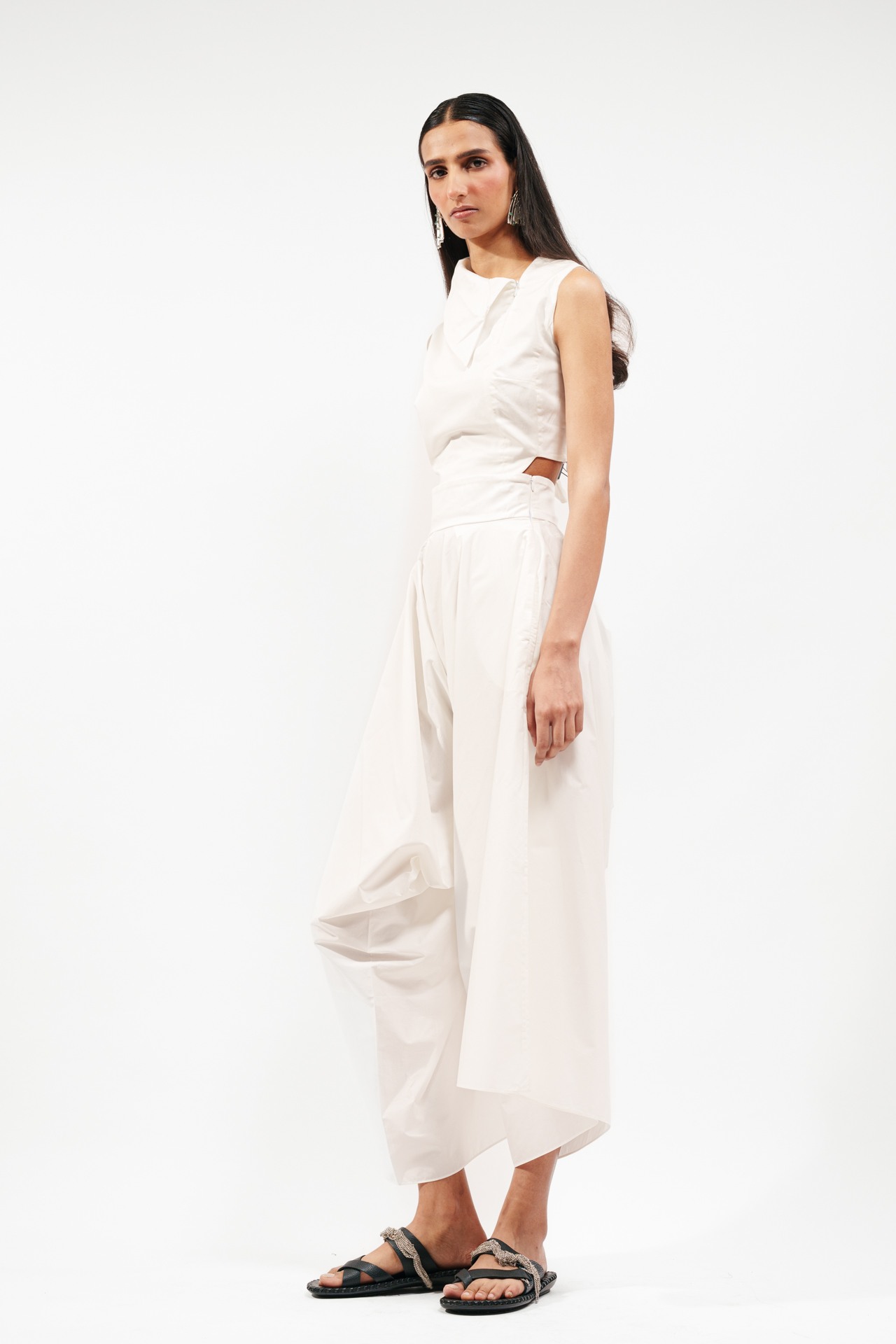 High Collar Yoke Top with Flared Trouser