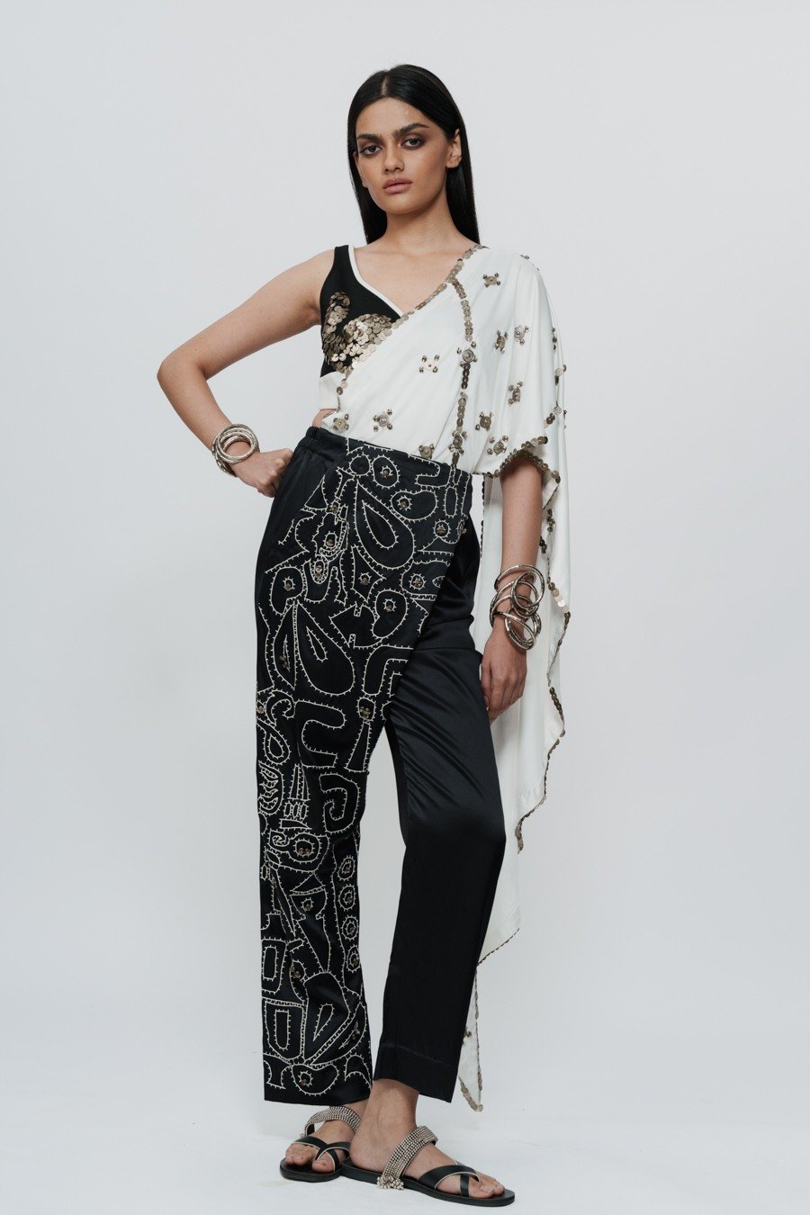 Hand Embroidered Shawl With Appliqué Pants & Bralette