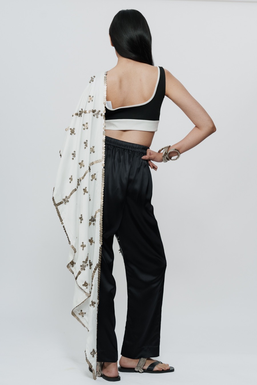 Hand Embroidered Shawl With Appliqué Pants & Bralette