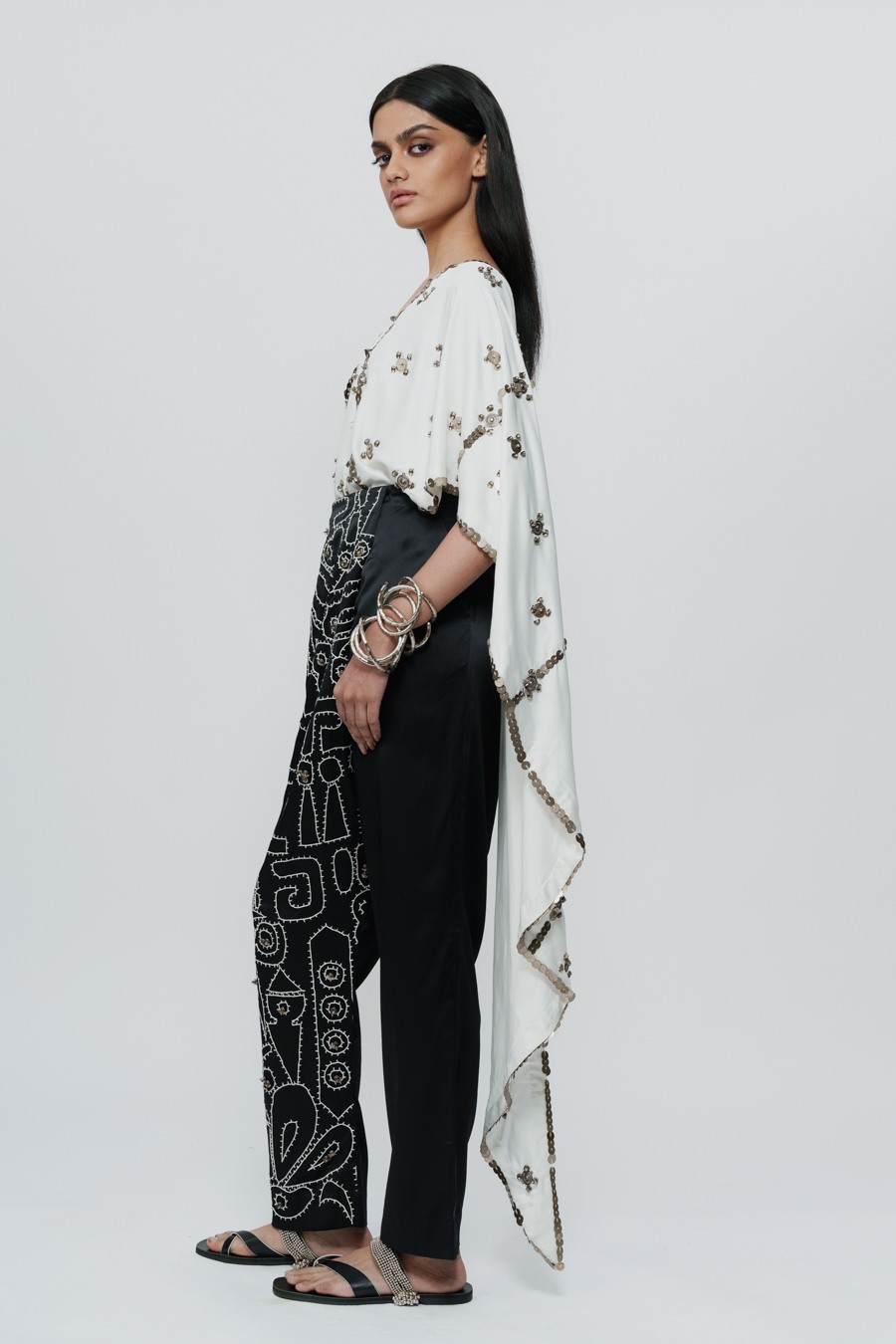 Hand Embroidered Shawl With Appliqué Pants & Bralette