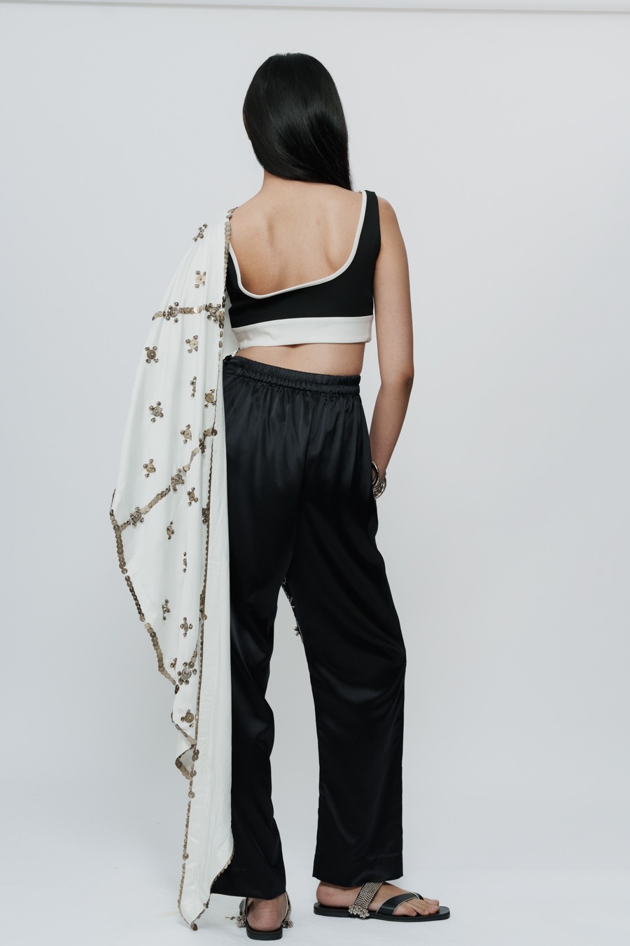 Hand Embroidered Shawl With Appliqué Pants & Bralette