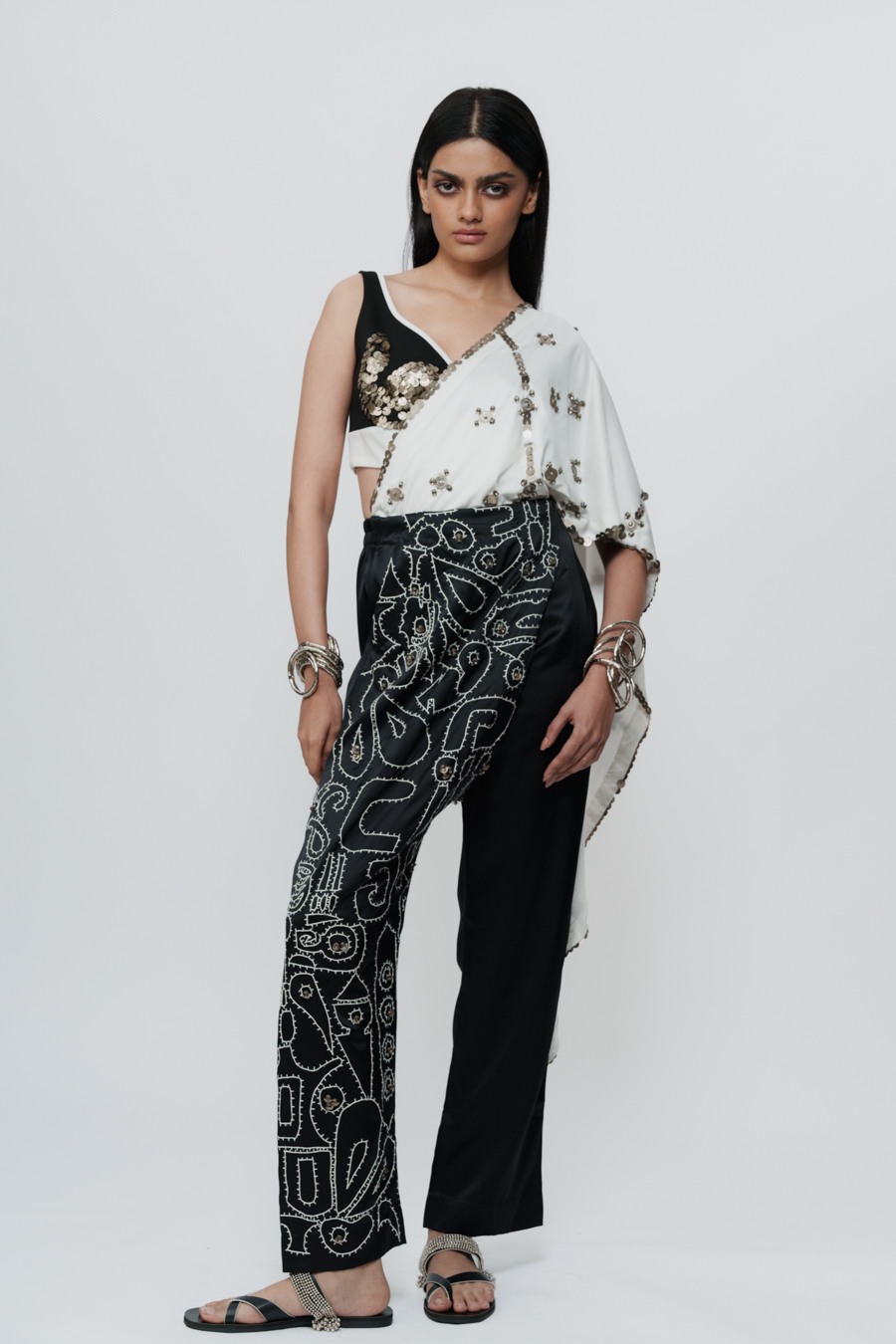 Hand Embroidered Shawl With Appliqué Pants & Bralette