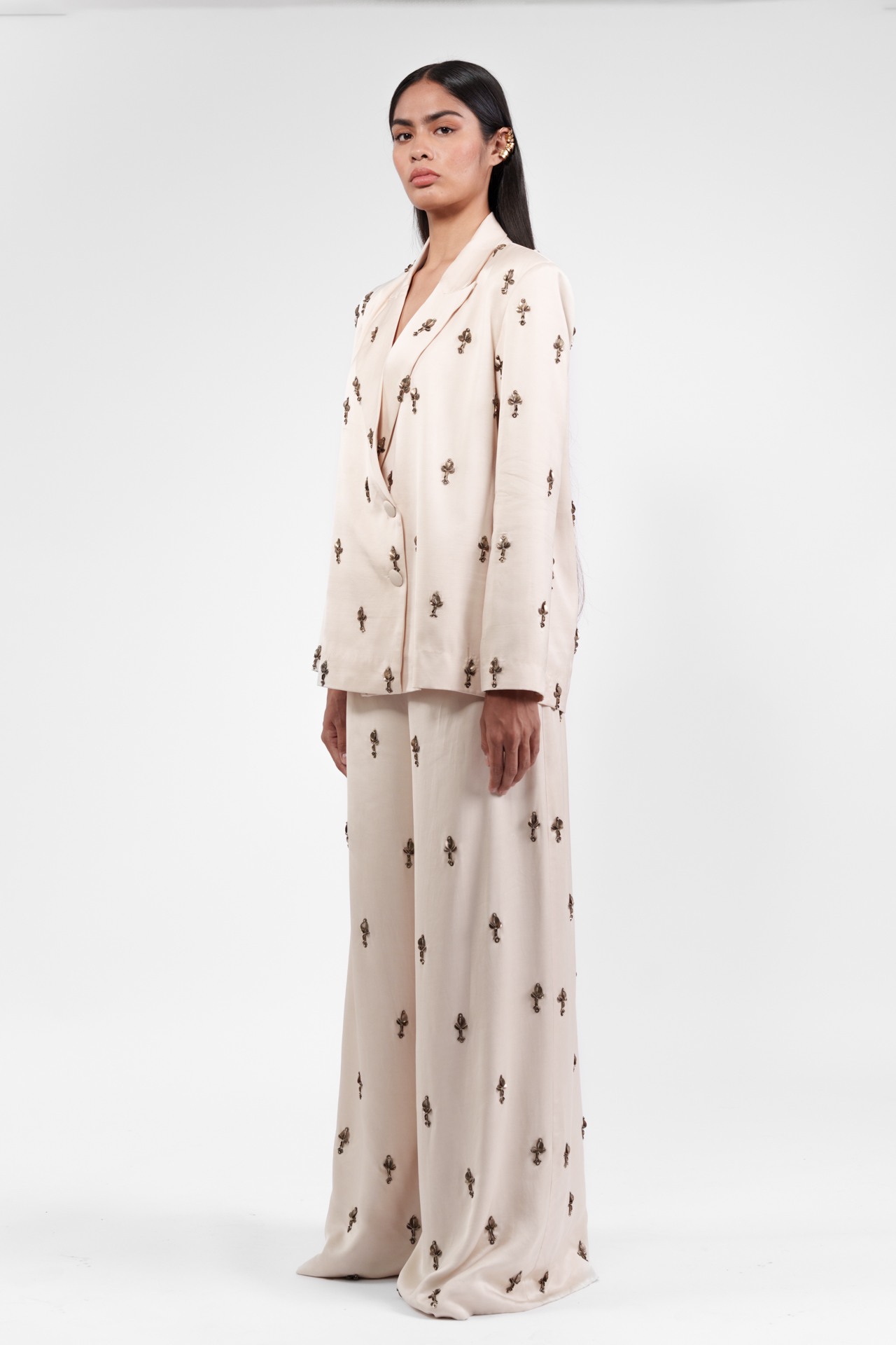 Embroidered Blazer and Trouser Set