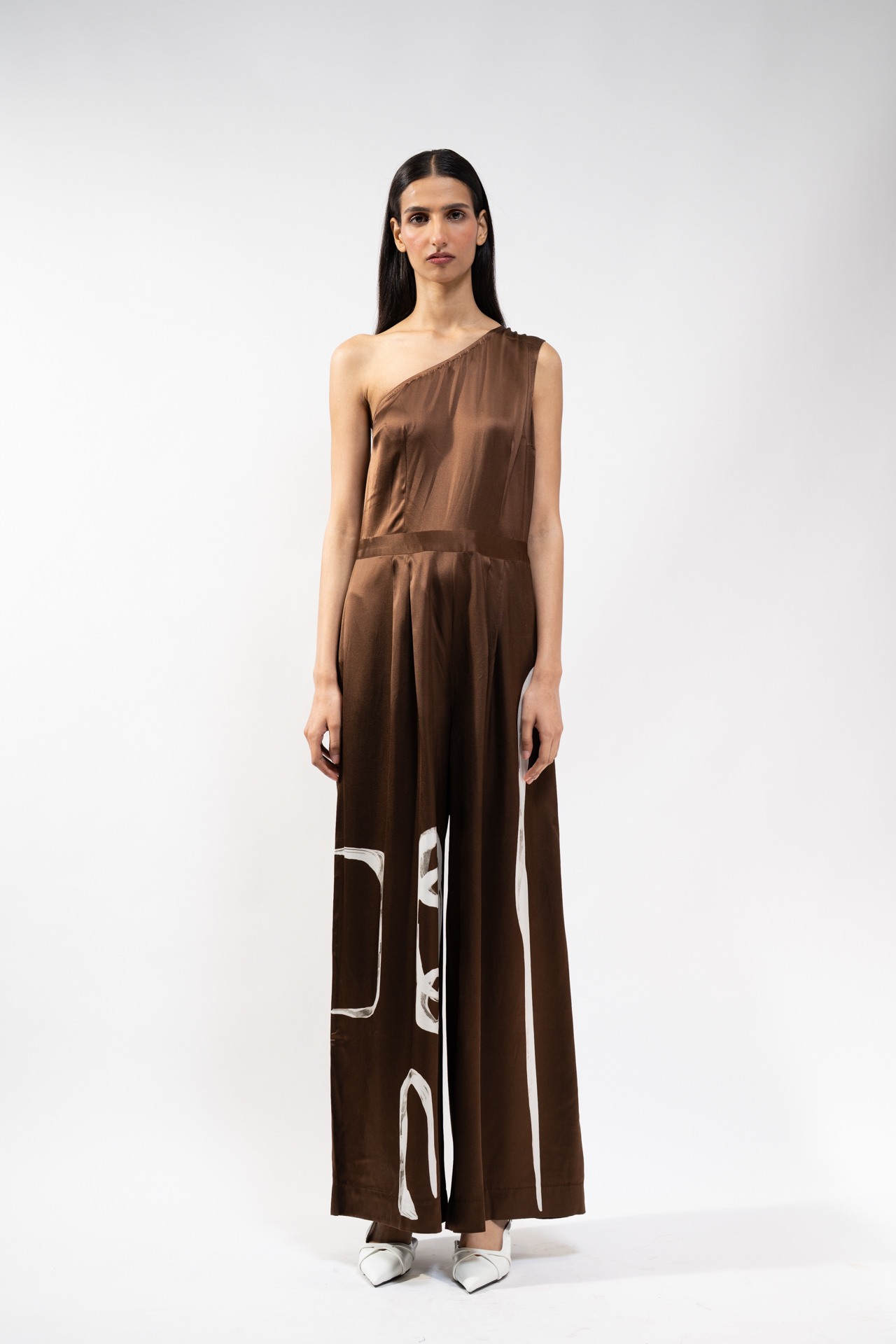 Abstract Print Silk Jumpsuit with Palla