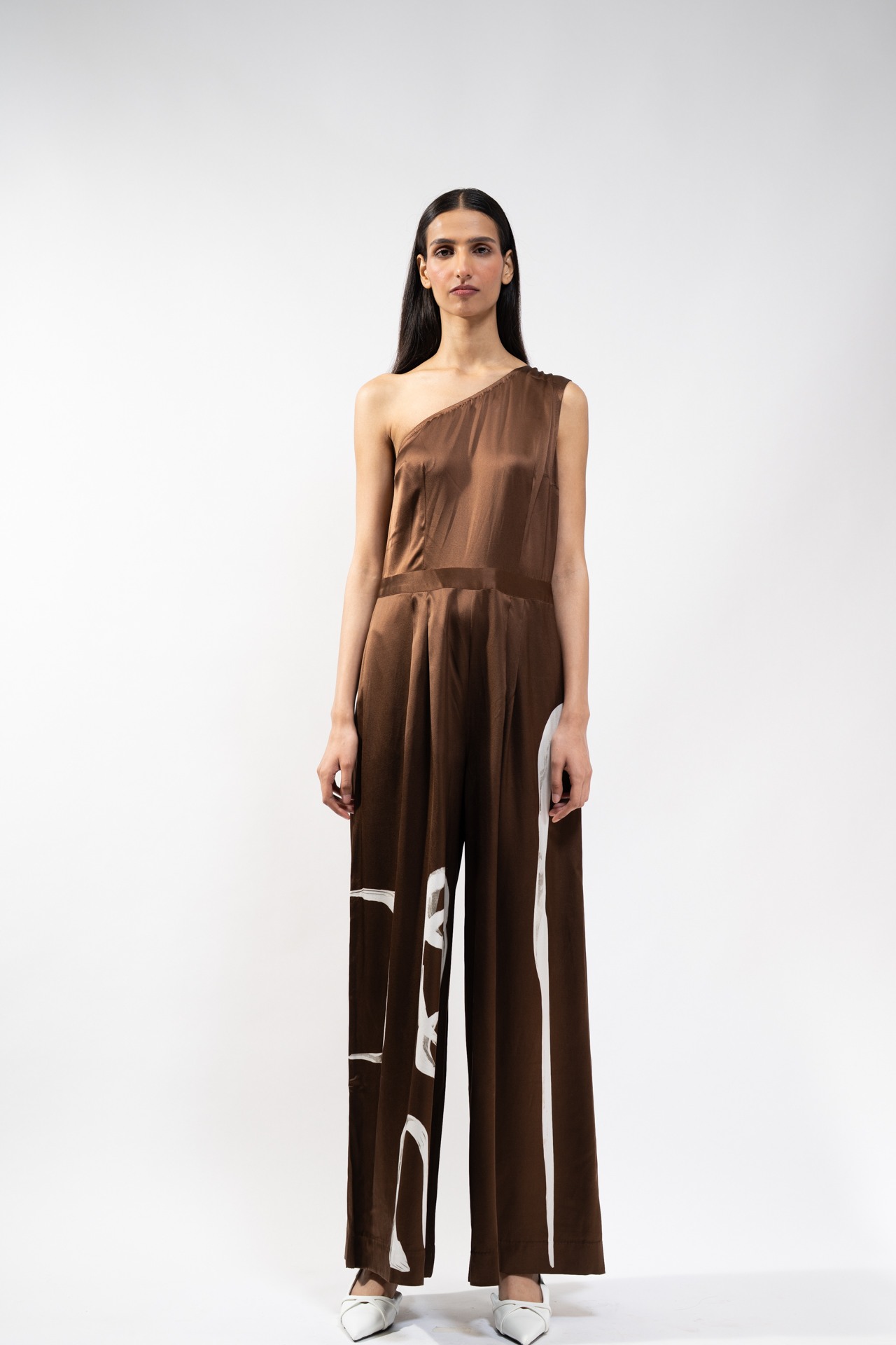 Abstract Print Silk Jumpsuit with Palla
