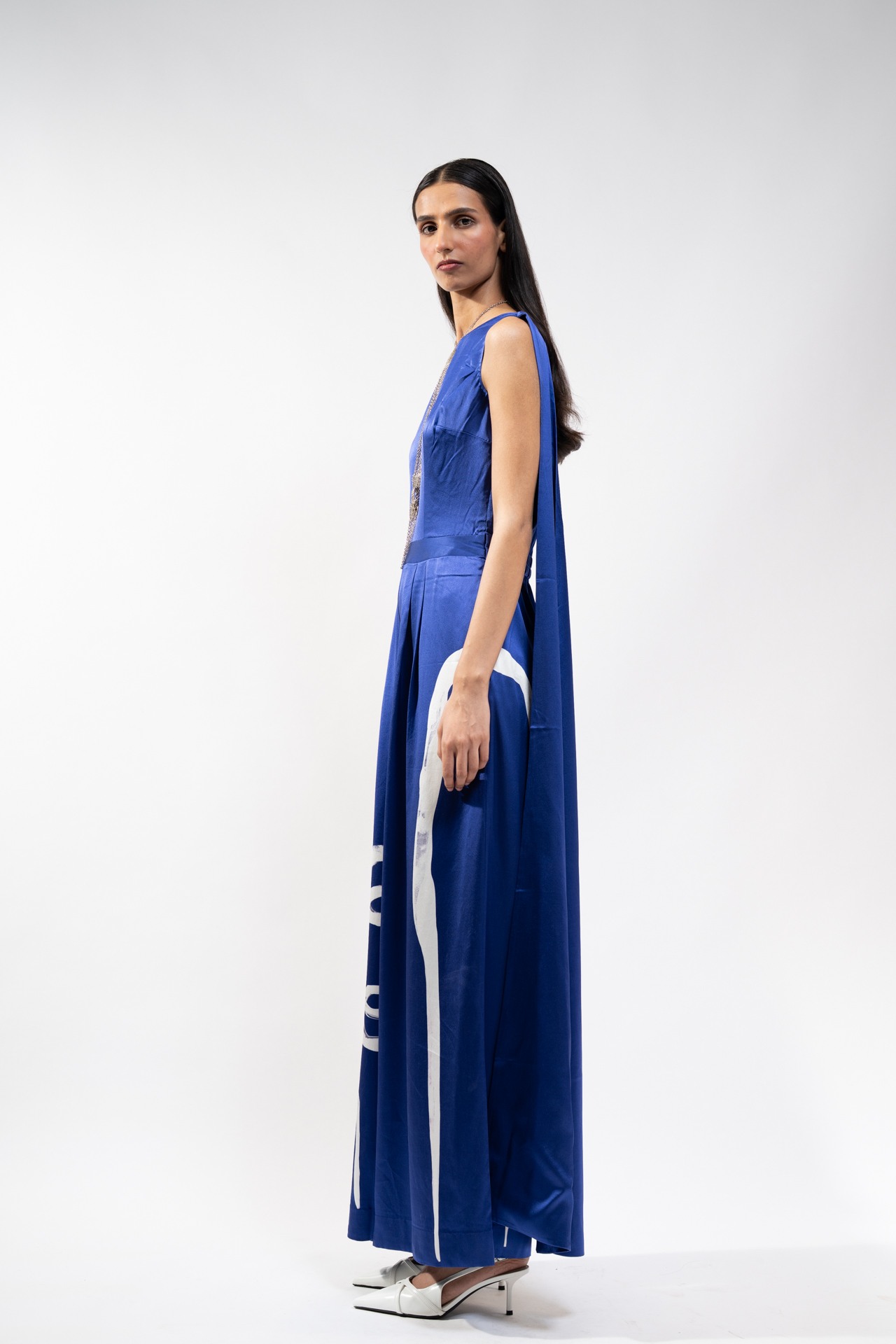 Abstract Print Silk Jumpsuit with Palla