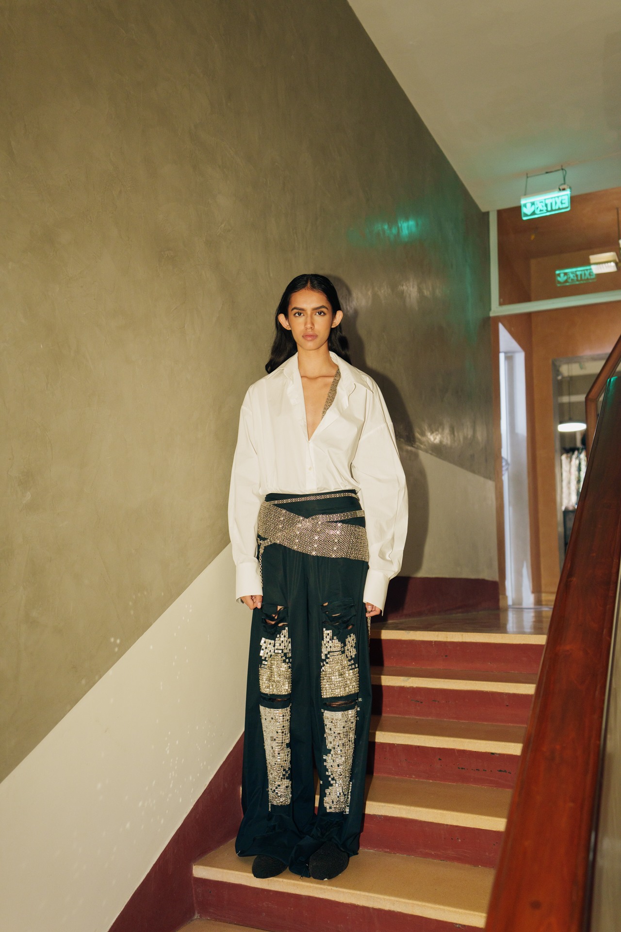 Shredded Denim Straight Pants