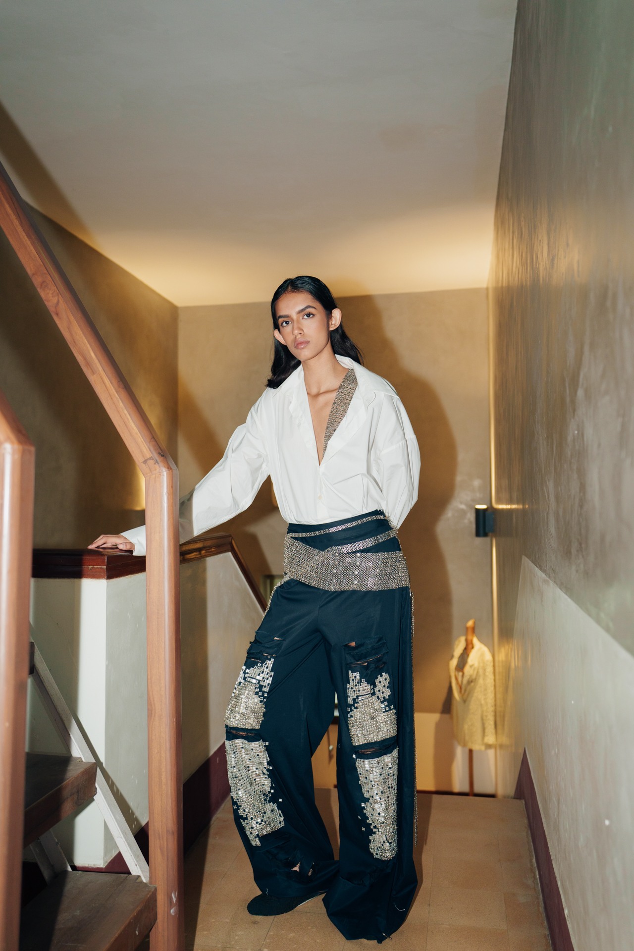 Shredded Denim Straight Pants