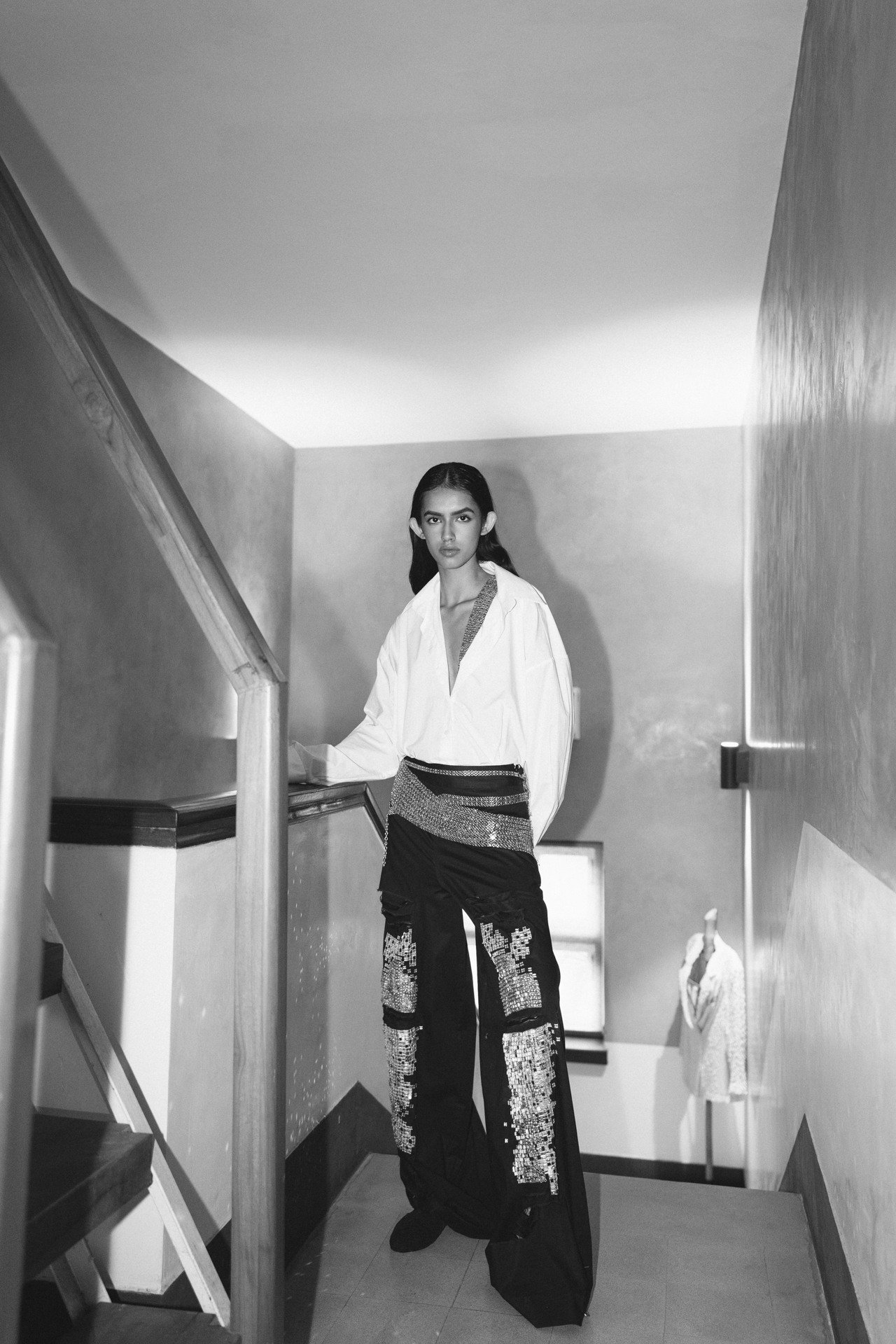 Shredded Denim Straight Pants