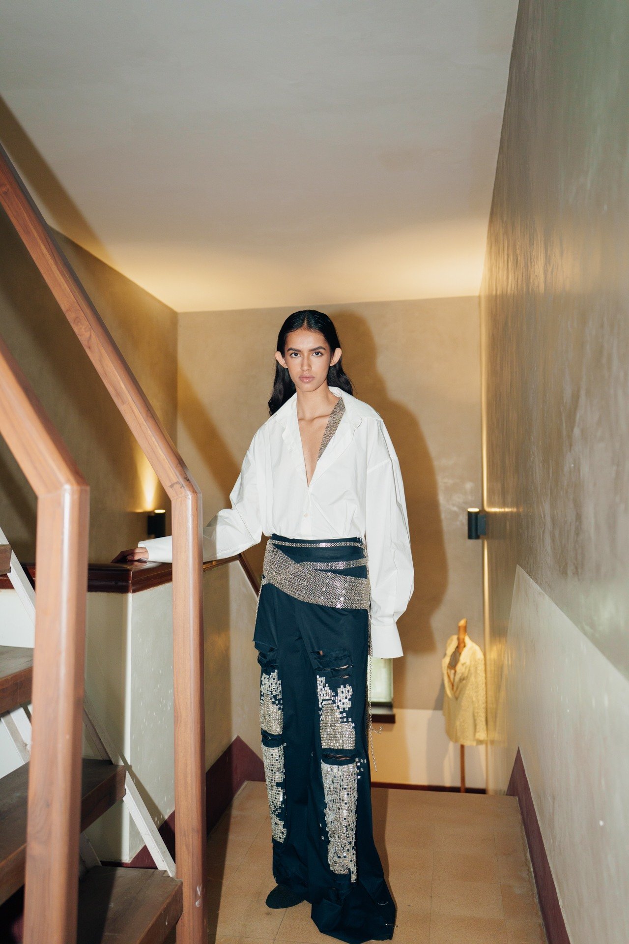 Shredded Denim Straight Pants