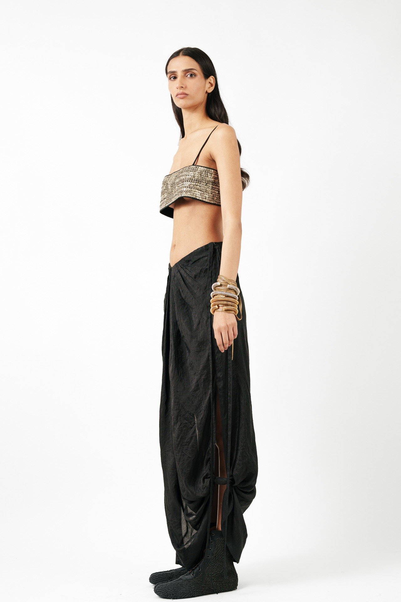 Knotted Black Skirt with Cord Waist Highlight
