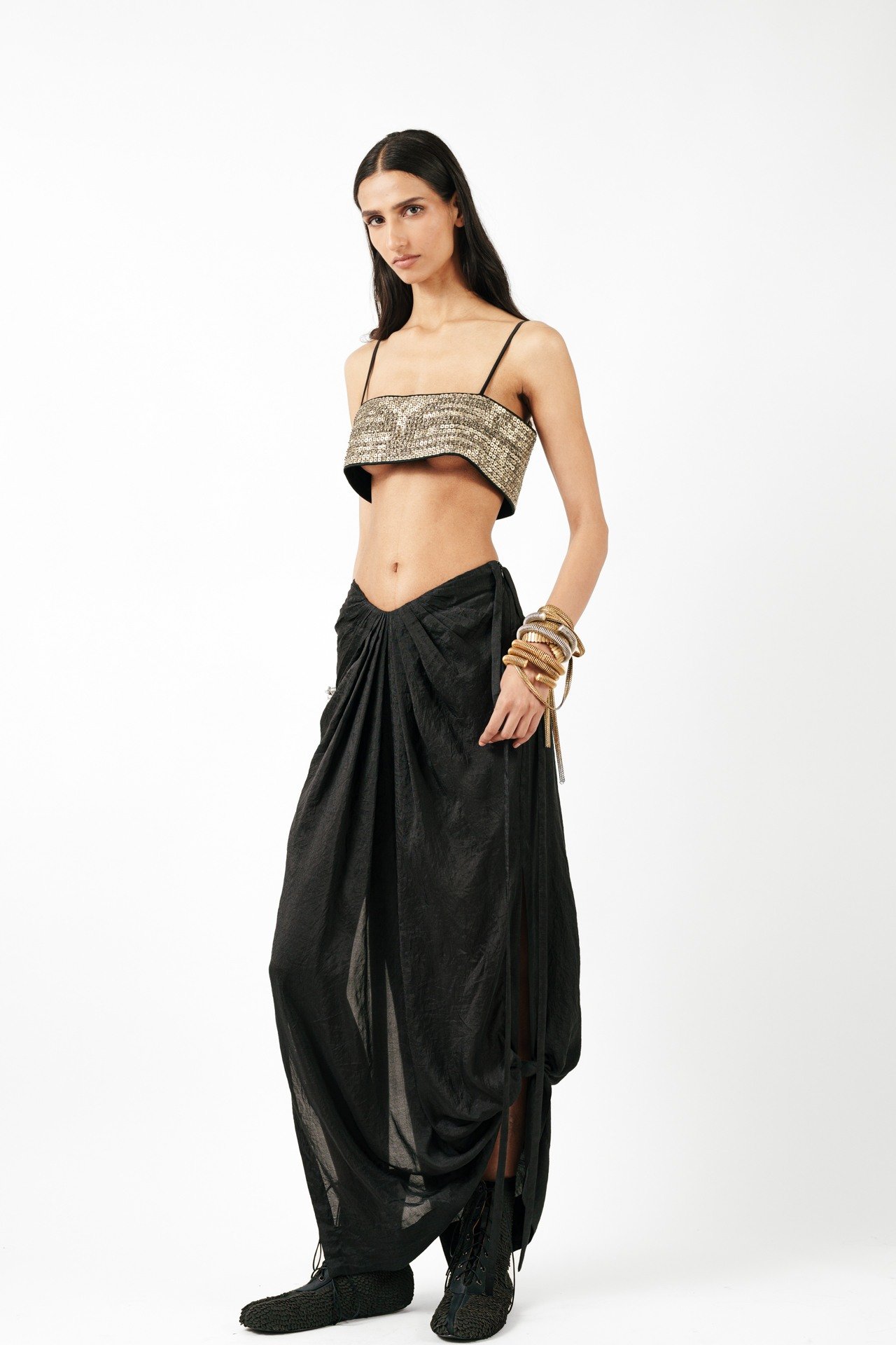Knotted Black Skirt with Cord Waist Highlight